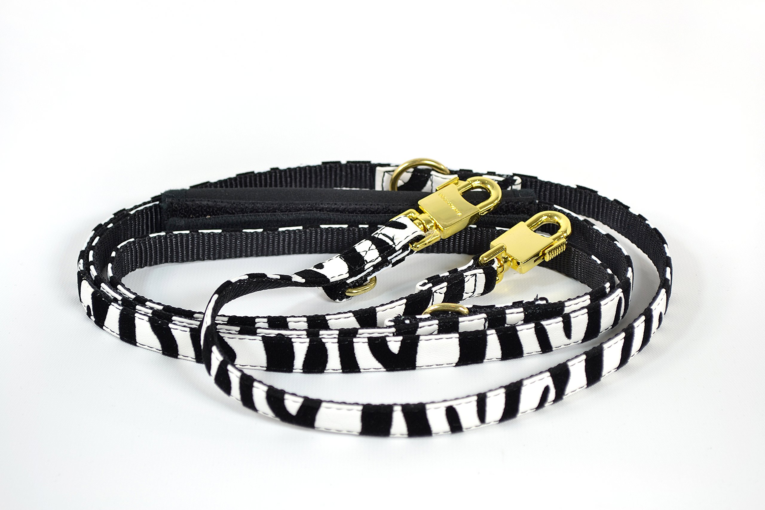 Vegan Leather Adjustable Dog Leash, Large, Zebra, Black/White