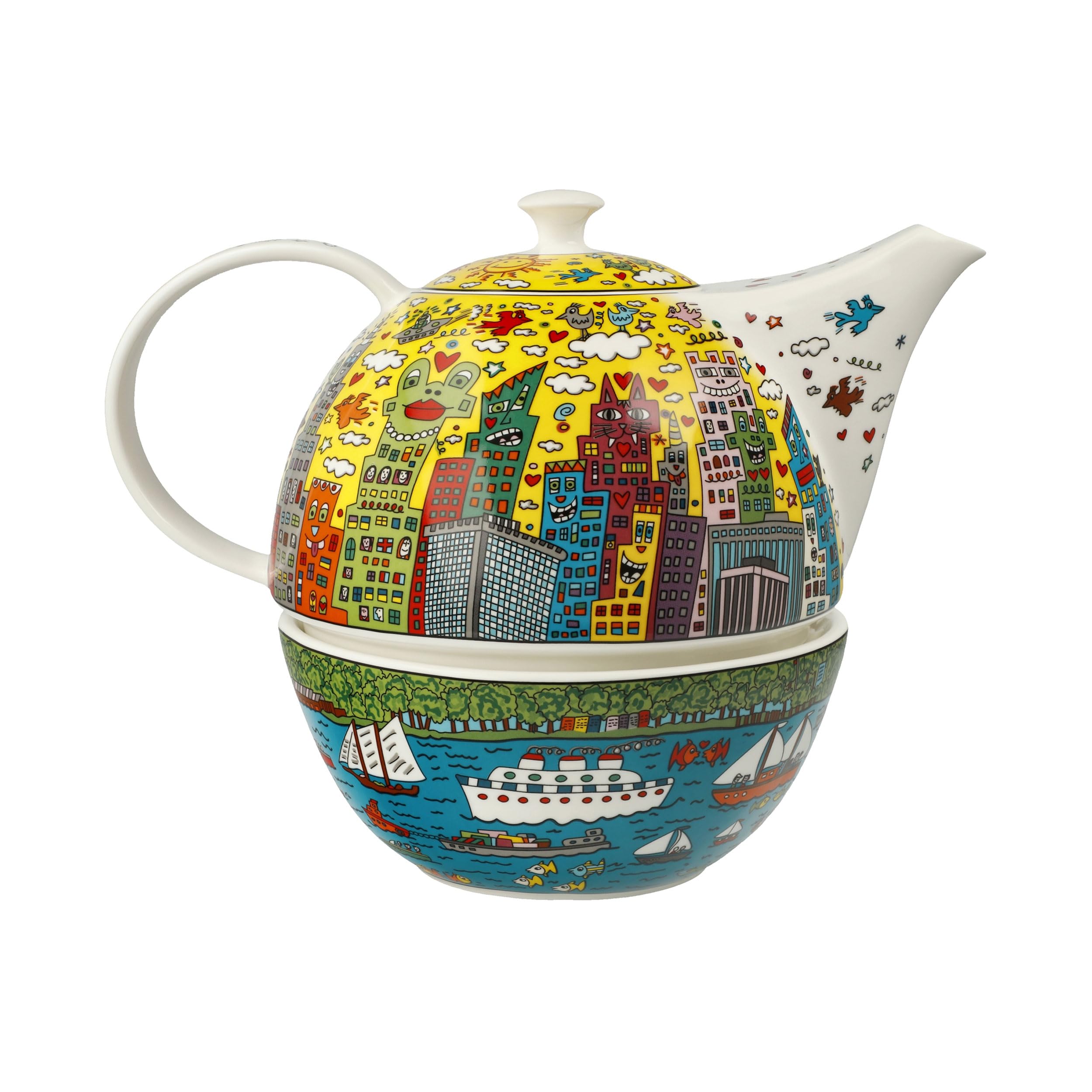 Goebel Pop Art Teekanne mit Stövchen My New York City Sunset des Künstlers James Rizzi, Volumen: 1,2L, 24,5x19x16 cm, 26-102-68-1, Bunt