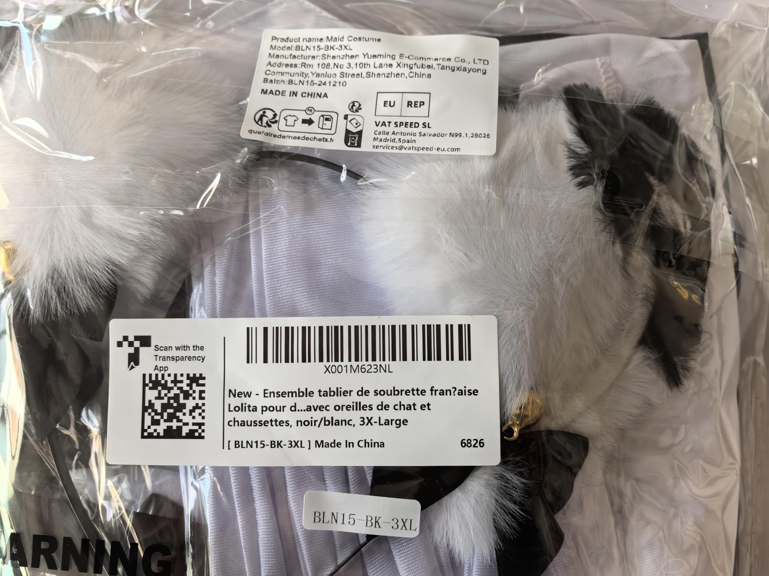 Wannsee Anime French Maid Apron Lolita Fancy Dress Cosplay Costume Furry Cat Ear Gloves Socks set(2XL): 3X-Large Black-white