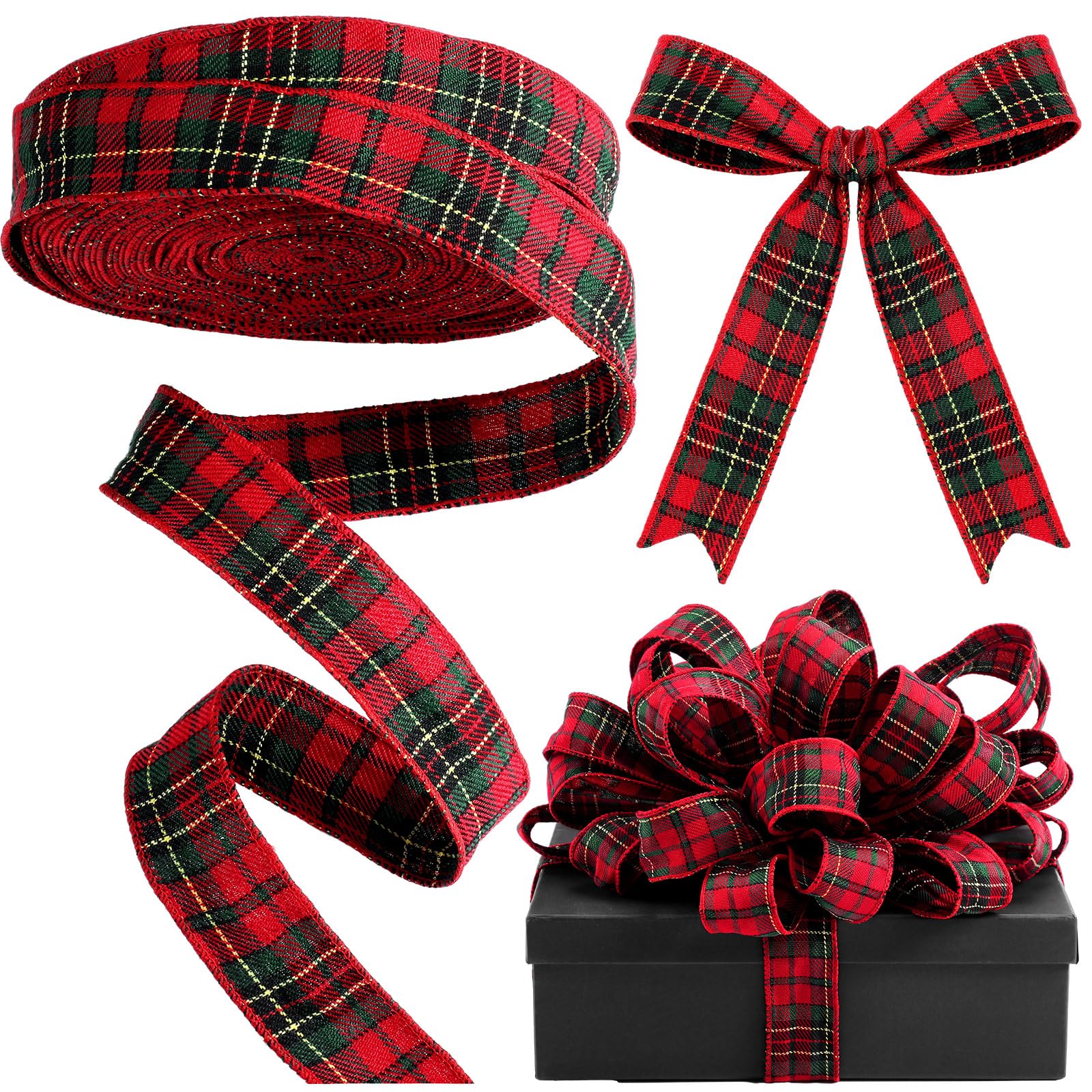 Yinder Christmas Wired Ribbon 1.5 Inch 30 Yard Tartan Plaid Ribbons