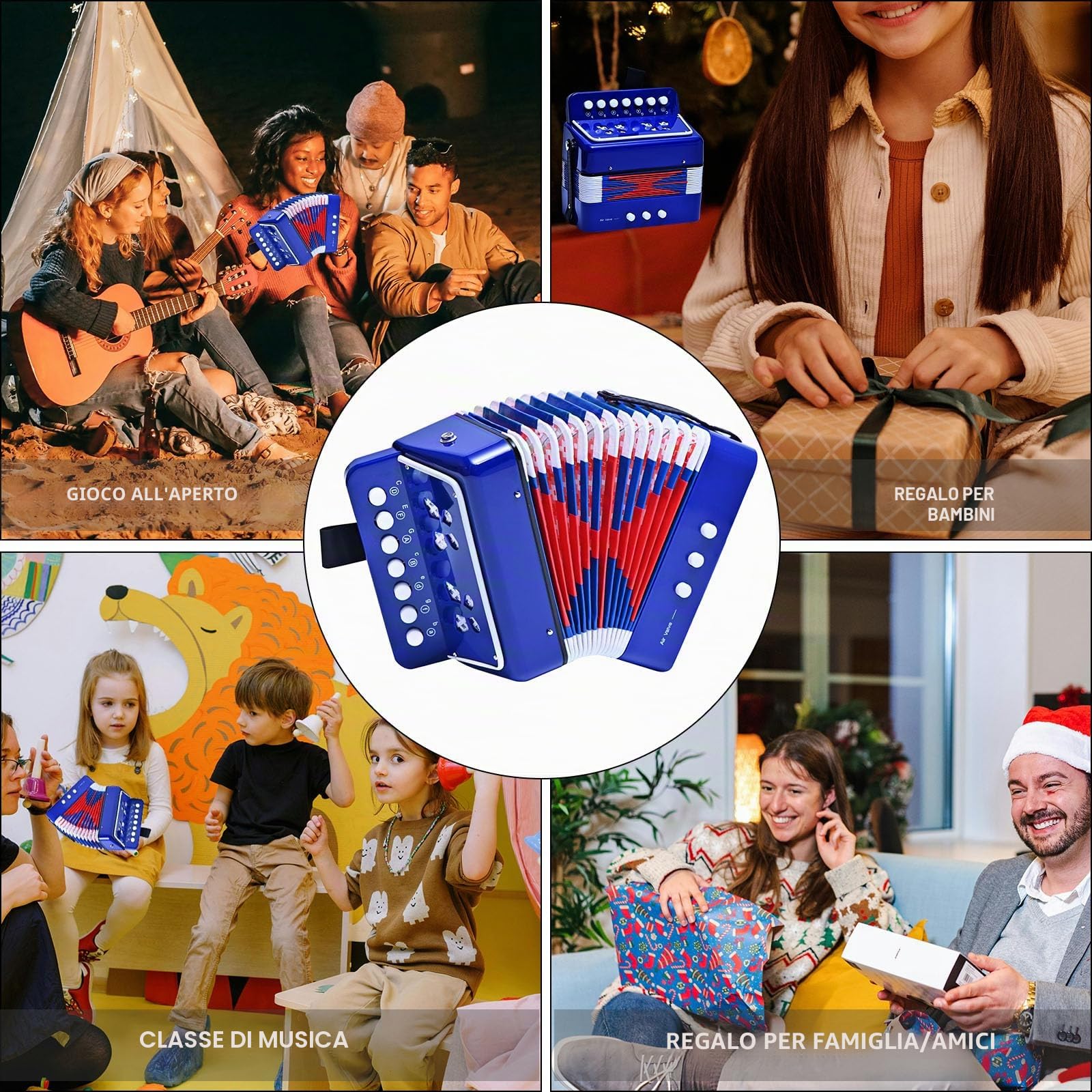 LIEKE Fisarmonica per bambini, 10 tasti organetto, strumento musicale, regalo per adulti, studenti principianti (blu)
