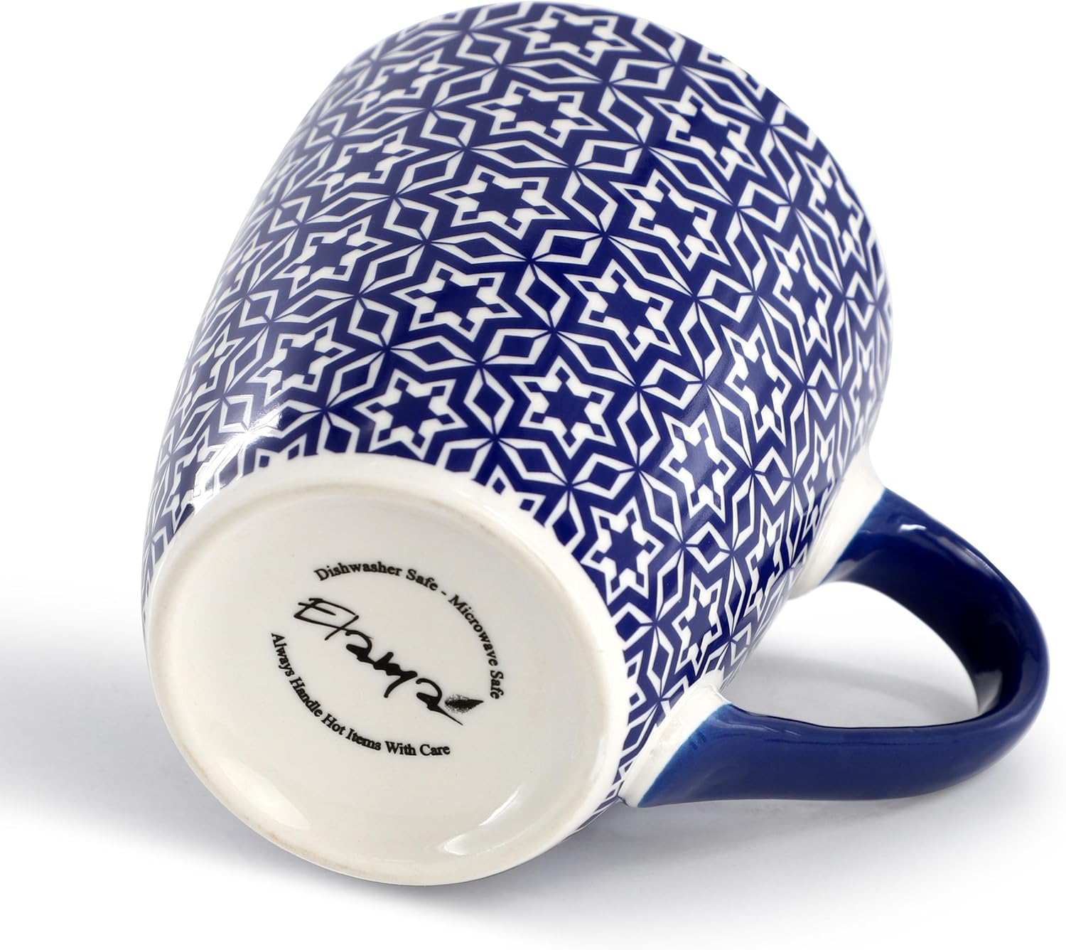 Elama Declan 12 Ounce Assorted Design Stoneware Mug Set in Blue and White, 6 Piece Set