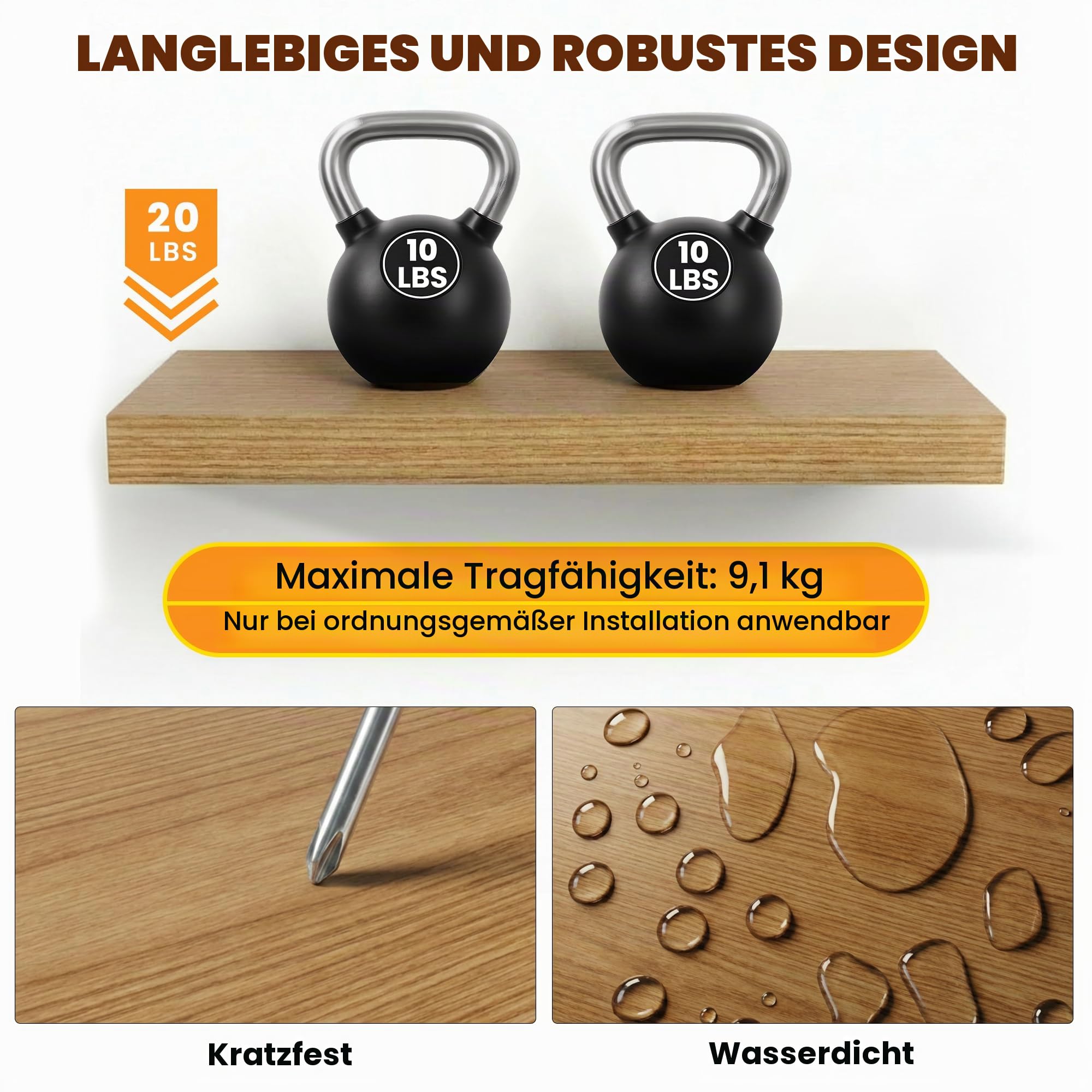 RICHER HOUSE Eiche Wandregale,120 x 23,5 x 3,8cm Wandboard MDF Holz,2er-Set | Holzregal Wand mit unsichtbaren Halterungen, Schweberegal für Schlafzimmer, Wohnzimmer, Badezimmer, Küche, Waschküche, Büro
