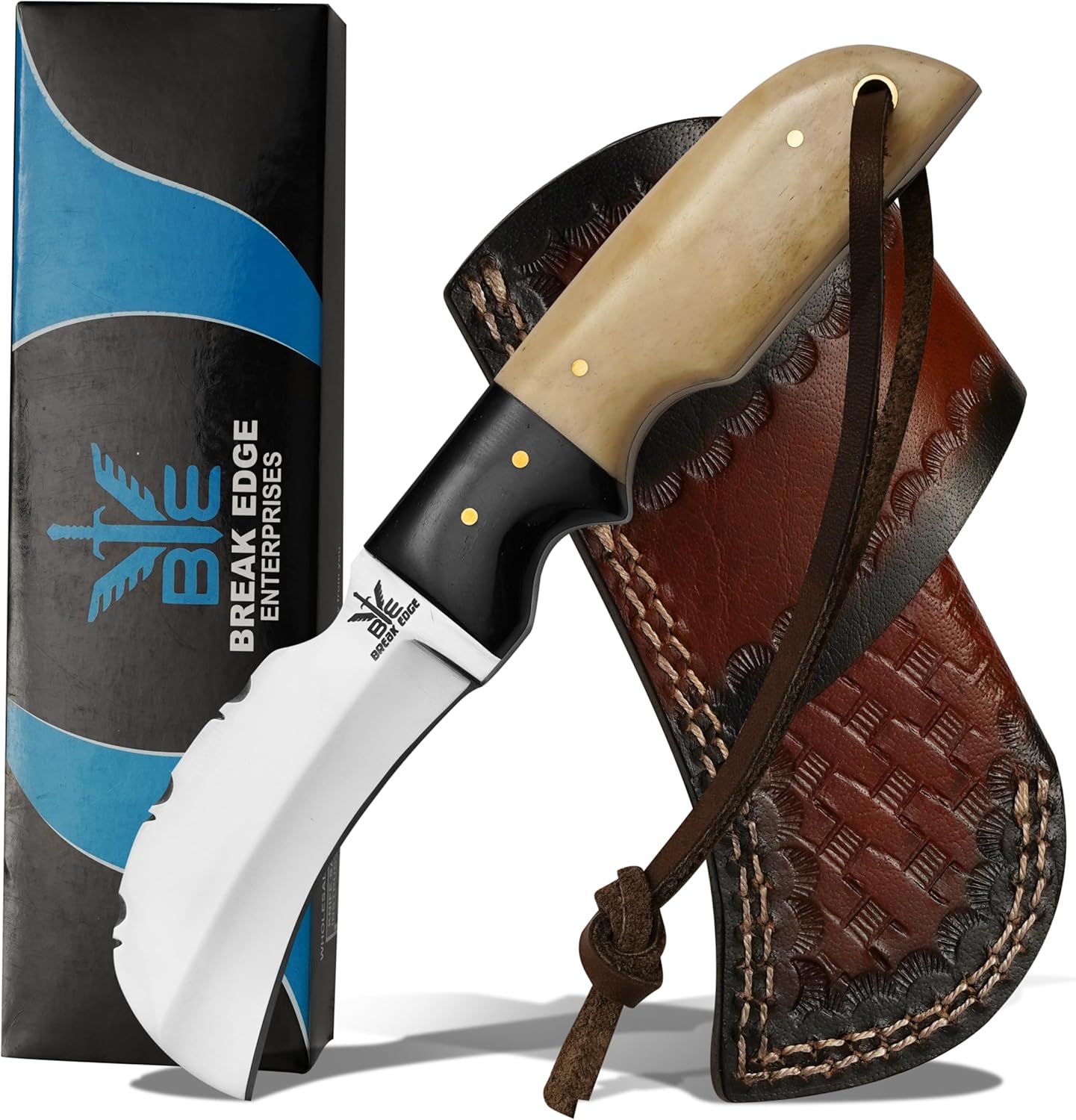 Handmade Stainless Steel Linemans Hawkbill knife with Leather sheath, Heavy Duty Utility Knife blade Electrician Wire Skinning knife for professional. (Camel & Black)