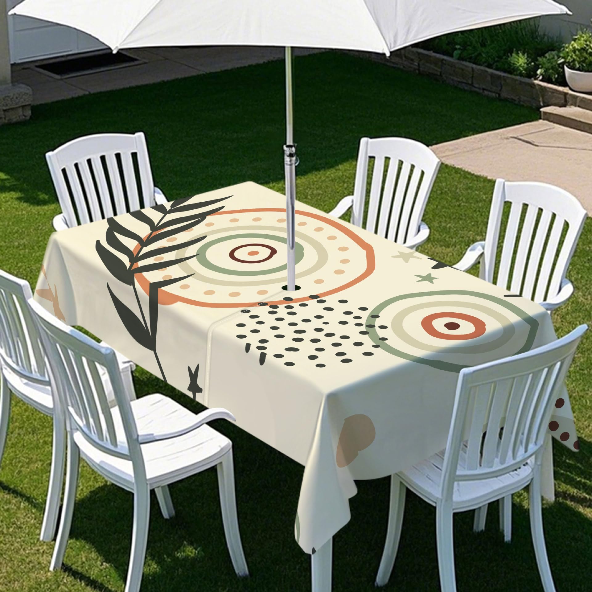 Chickwin Outdoor Tablecloths with Parasol Hole, Summer Flowers Tablecloth Rectangular Waterproof Stain Resistant Wipe Clean for Garden Table, Family Gatherings, BBQs, Party (Beige,102x60in)
