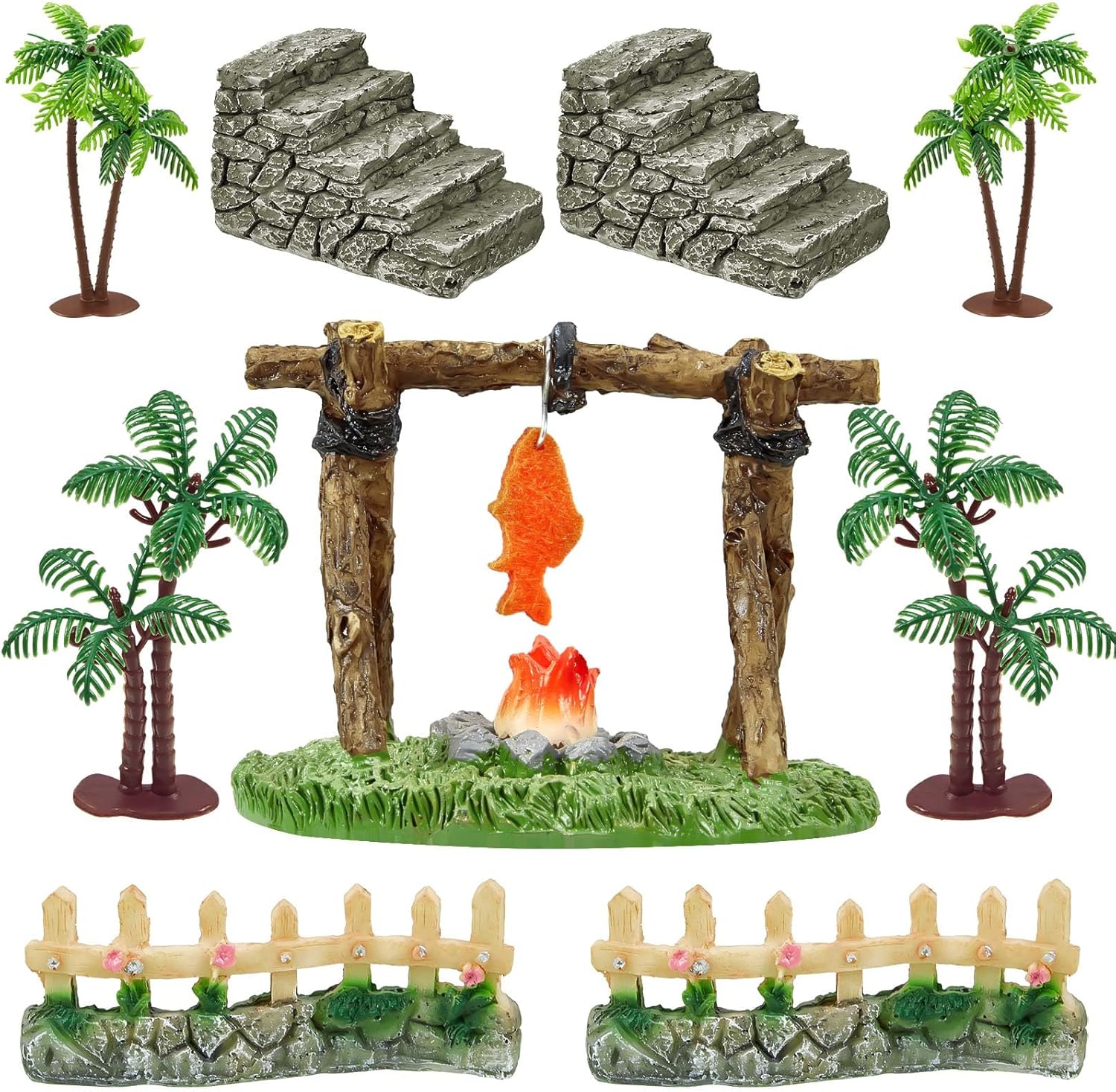 Soaoo 9 Pcs Christmas Nativity Village Accessories Nativity Scene Figurine Sets Include Campfire