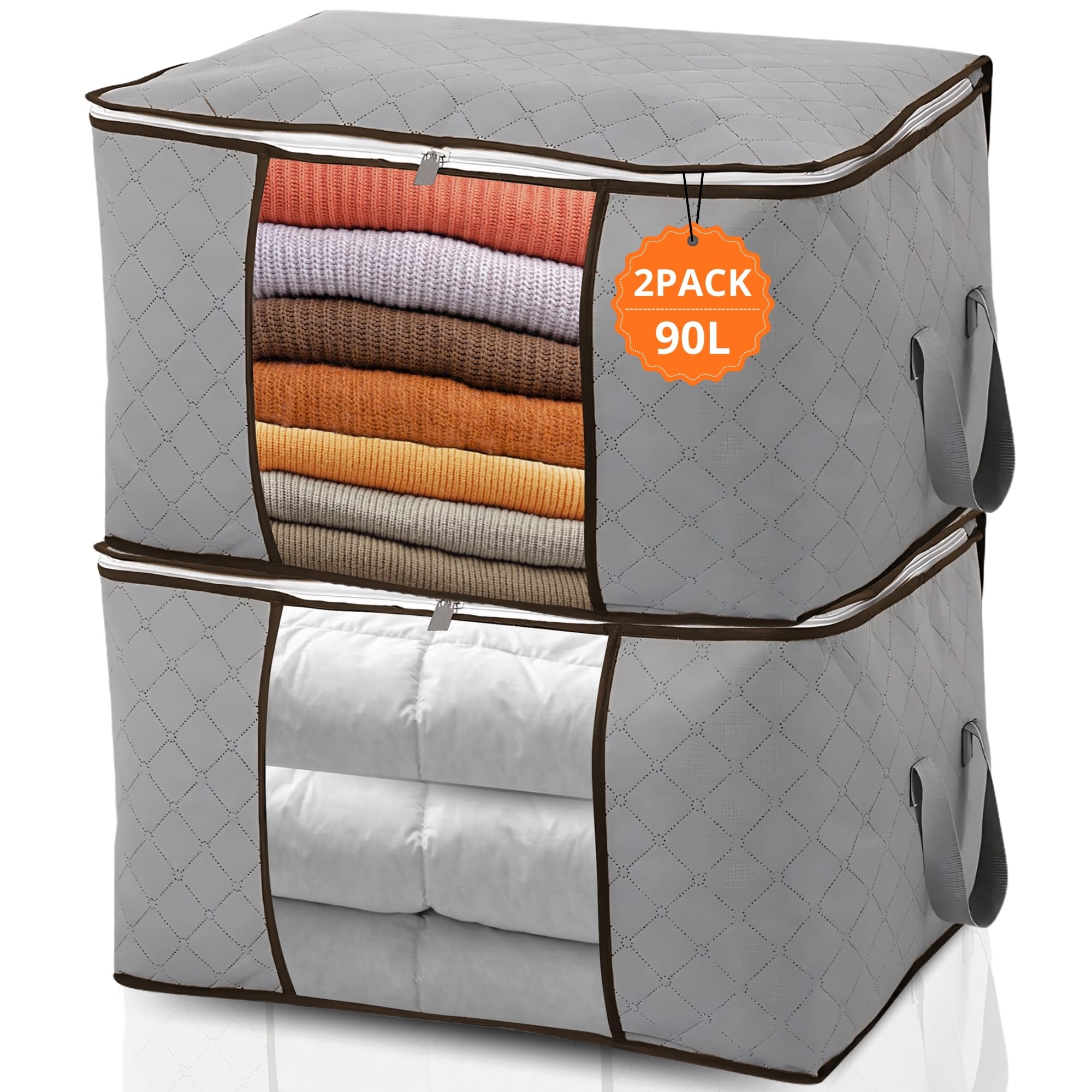 Organizador de ropa, cajas almacenaje 90L, bolsas para guardar ropa, organizador ideal, cajas organizadoras armarios, tela no tejida resistente para mantener todo en orden, pack de 2 color gris