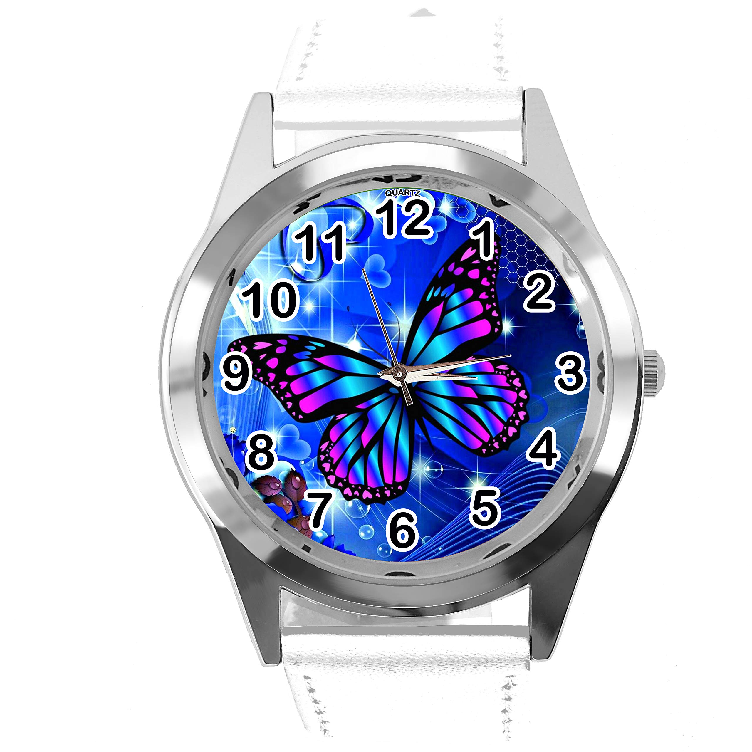 Taport® Orologio Da Polso Rotondo In Pelle Viola – Quadrante 3,5 Cm Con Farfalla - 4