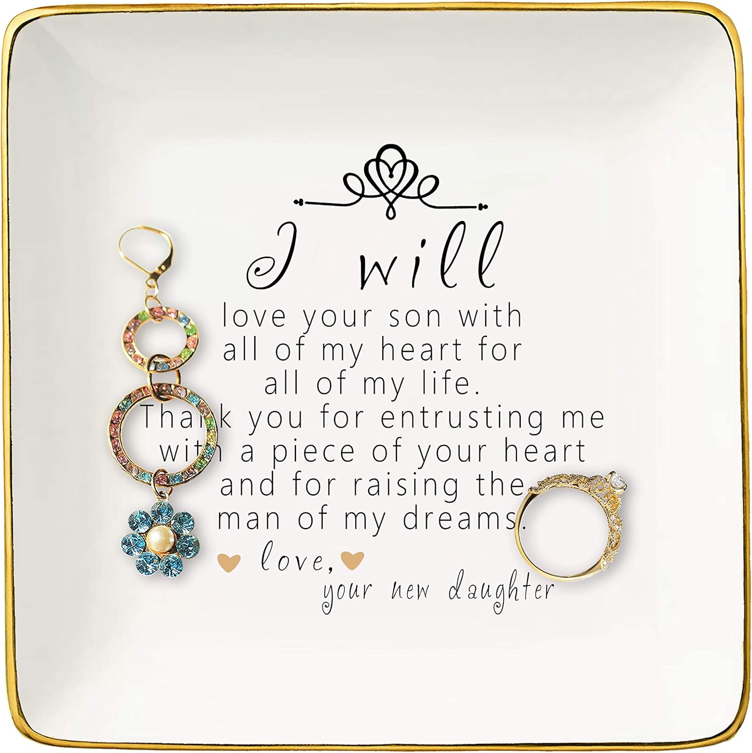 Topthink Gift For Mother of The Groom From Bride - Thank You For Raising The Man Of My Dreams – Ceramic Jewelry Holder Ring Dish Trinket Tray – Wedding Gifts - Bridal Shower Gifts