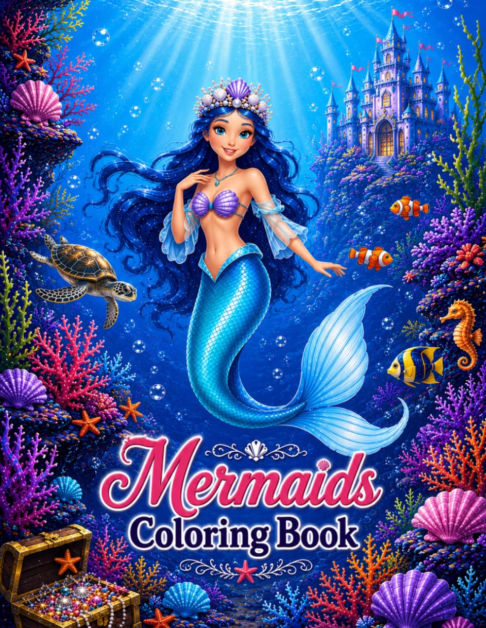 Mermaids Coloring Book: 40 Cute and Magical Mermaid Designs | A Magical Underwater World Filled with Mermaids, Seashells and Ocean Friends