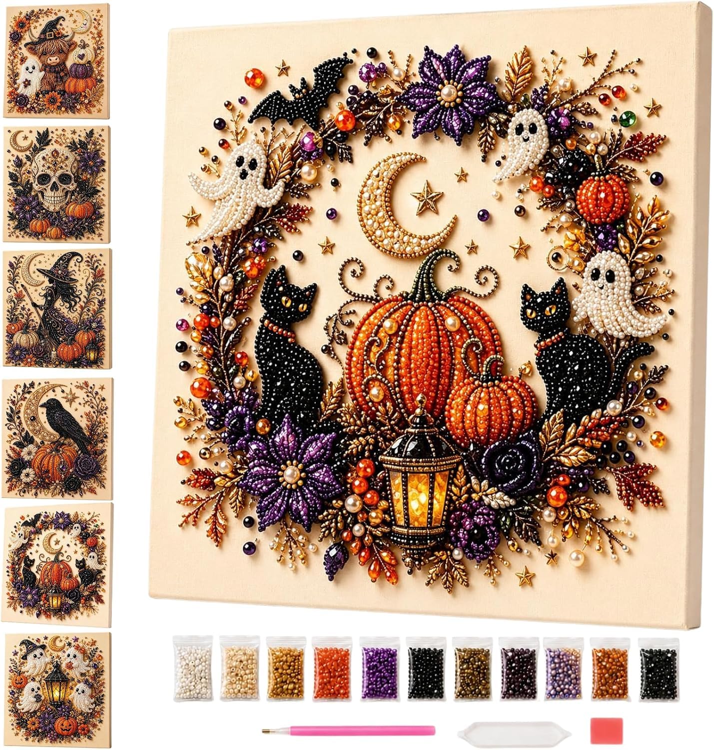 kaelwvn Halloween Ghost Pearl Diamond Art DIY Kit,3D Diamond Painting Crafts Kit (D)
