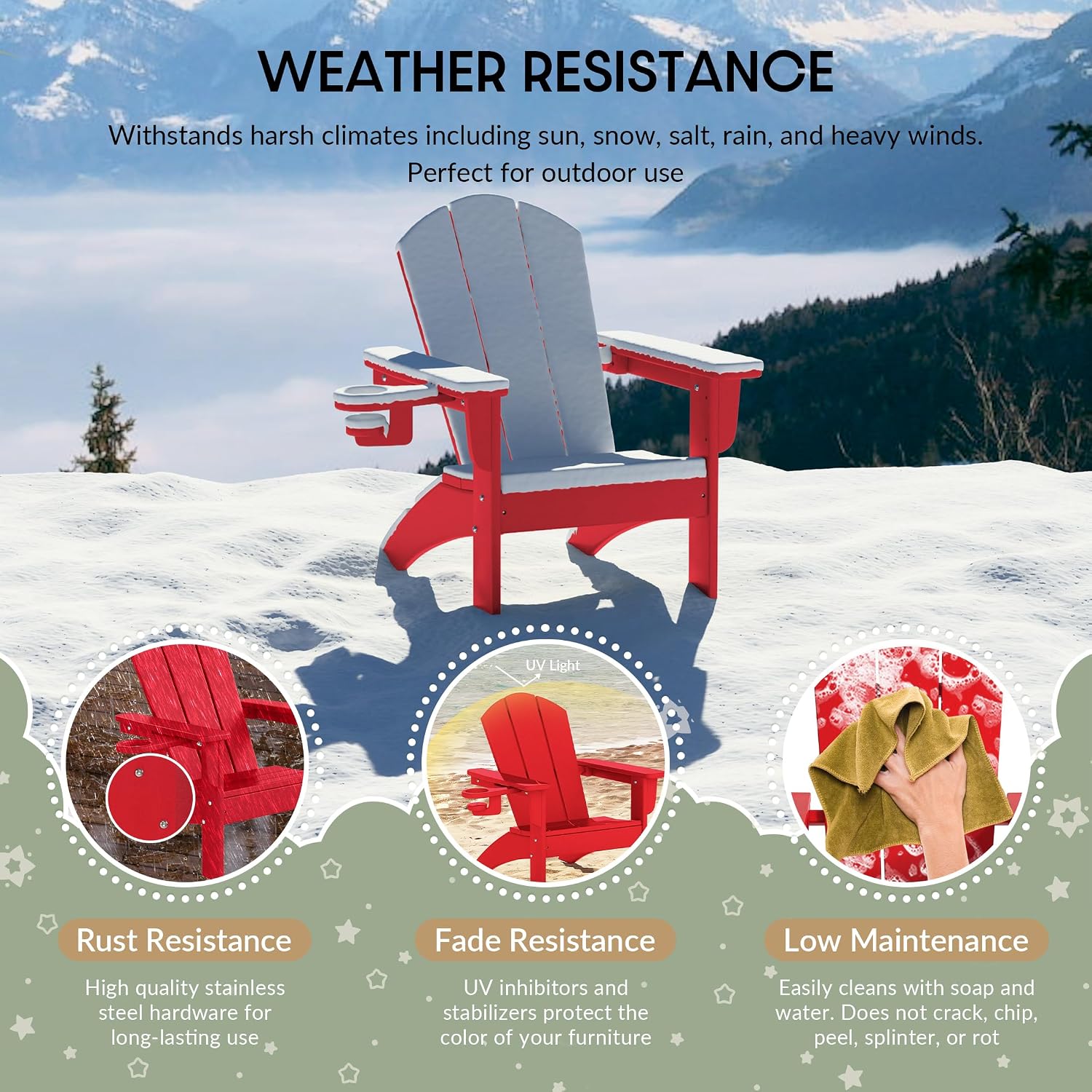 WestinTrends Malibu Kids Outdoor HDPE Plastic Adirondack Patio Chairs with Cup Holders (Set of 2), Red