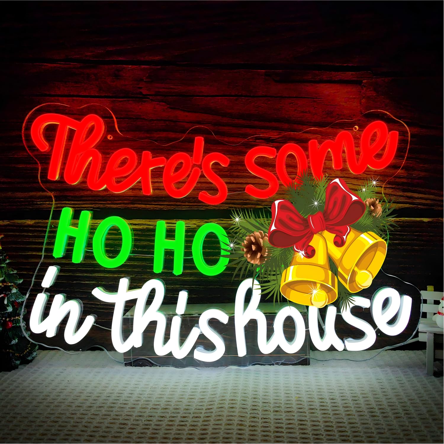 Letrero de neón de Navidad Ho, letrero LED de Navidad regulable con texto en inglés "There's Some Ho Ho Hos In This House", letrero de neón iluminado para regalo de Navidad, dormitorio, sala de estar