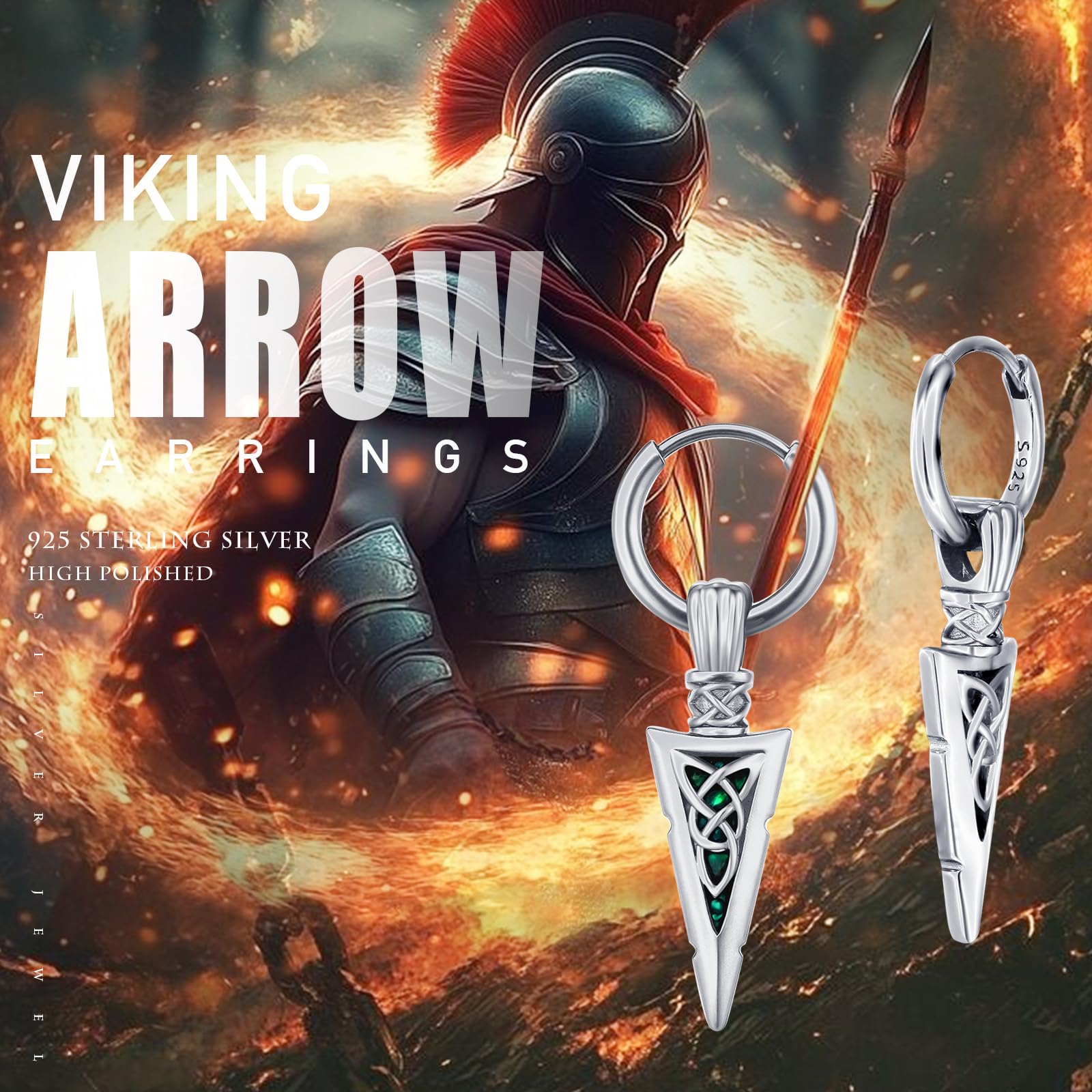 Redsun - Orecchini a cerchio in argento Sterling 925 con punta di freccia, stile vichingo, stile celtico, gioielli nordici, unisex, regalo per figlio