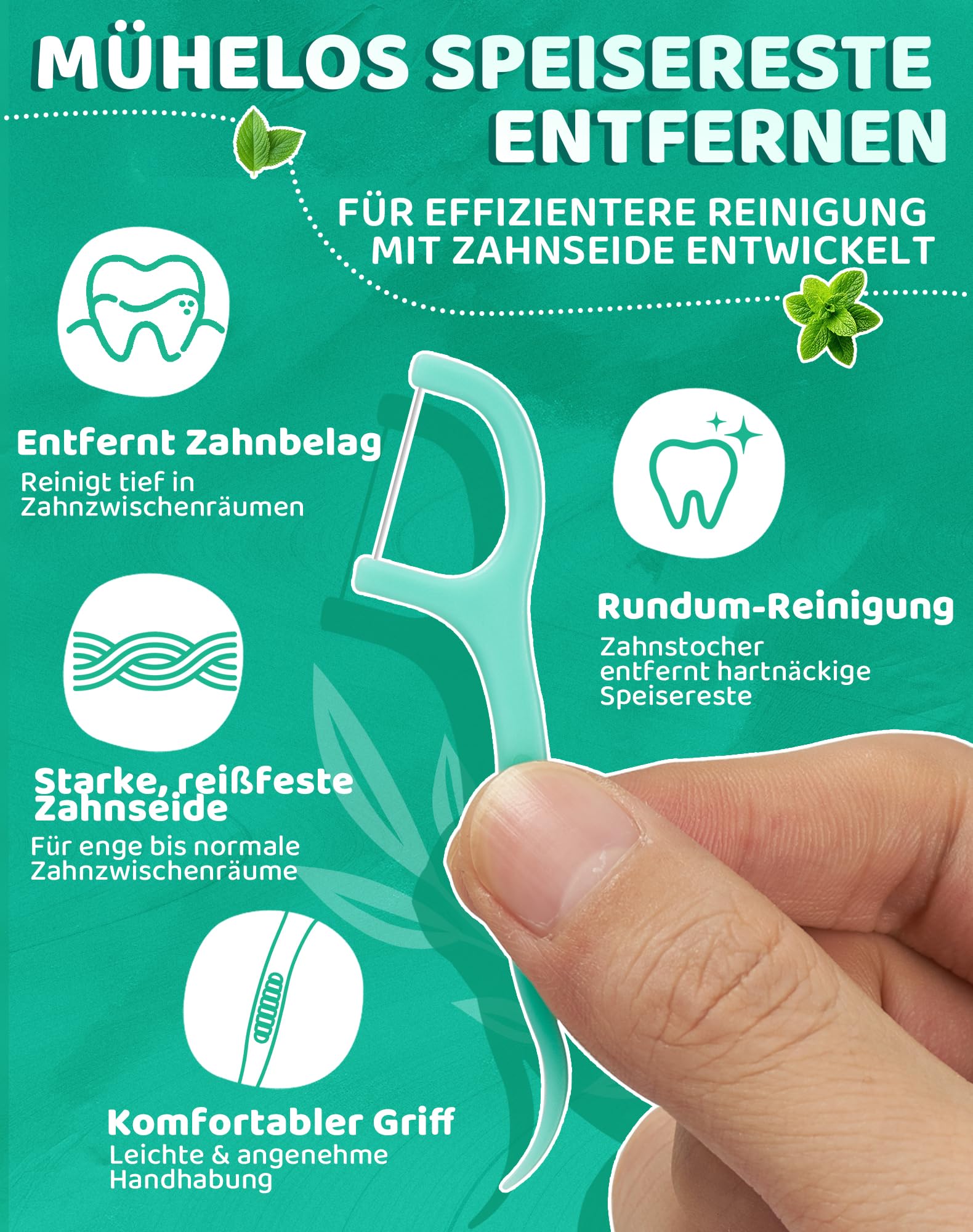 200 szt. nici dentystycznej w sztyfcie, miętowa, nić dentystyczna z wykałaczką, o smaku mięty, odporne na rozerwanie, do czyszczenia szczelin, pałeczki z nicią dentystyczną (4 x 50)