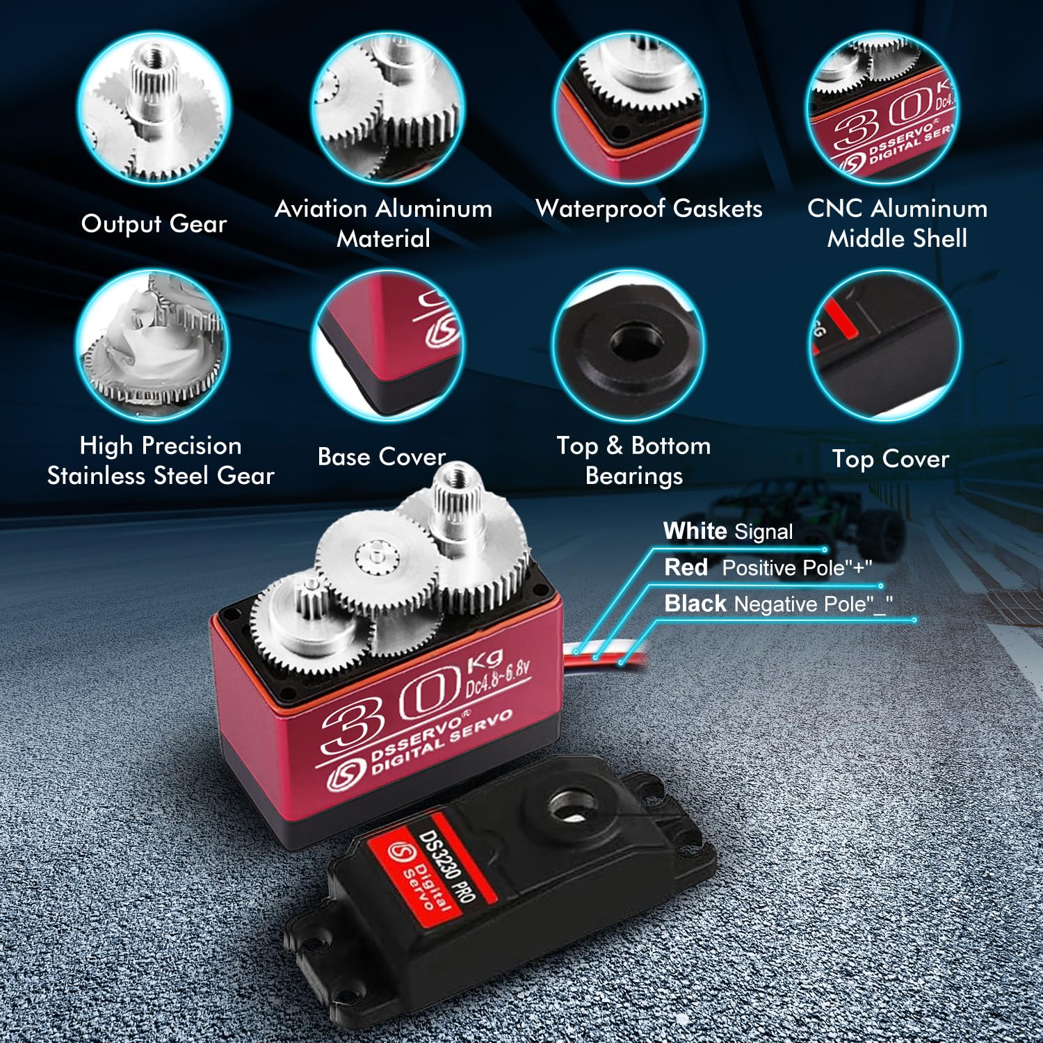 Paquete de 2 servos a control remoto de 30 kg de servo digital de alto par RC para coches RC a escala 1/10 y orugas Slash 4x4 4x4 VXL TRX-4 SCX10 III Everest-10, dirección RC Servo impermeable (2