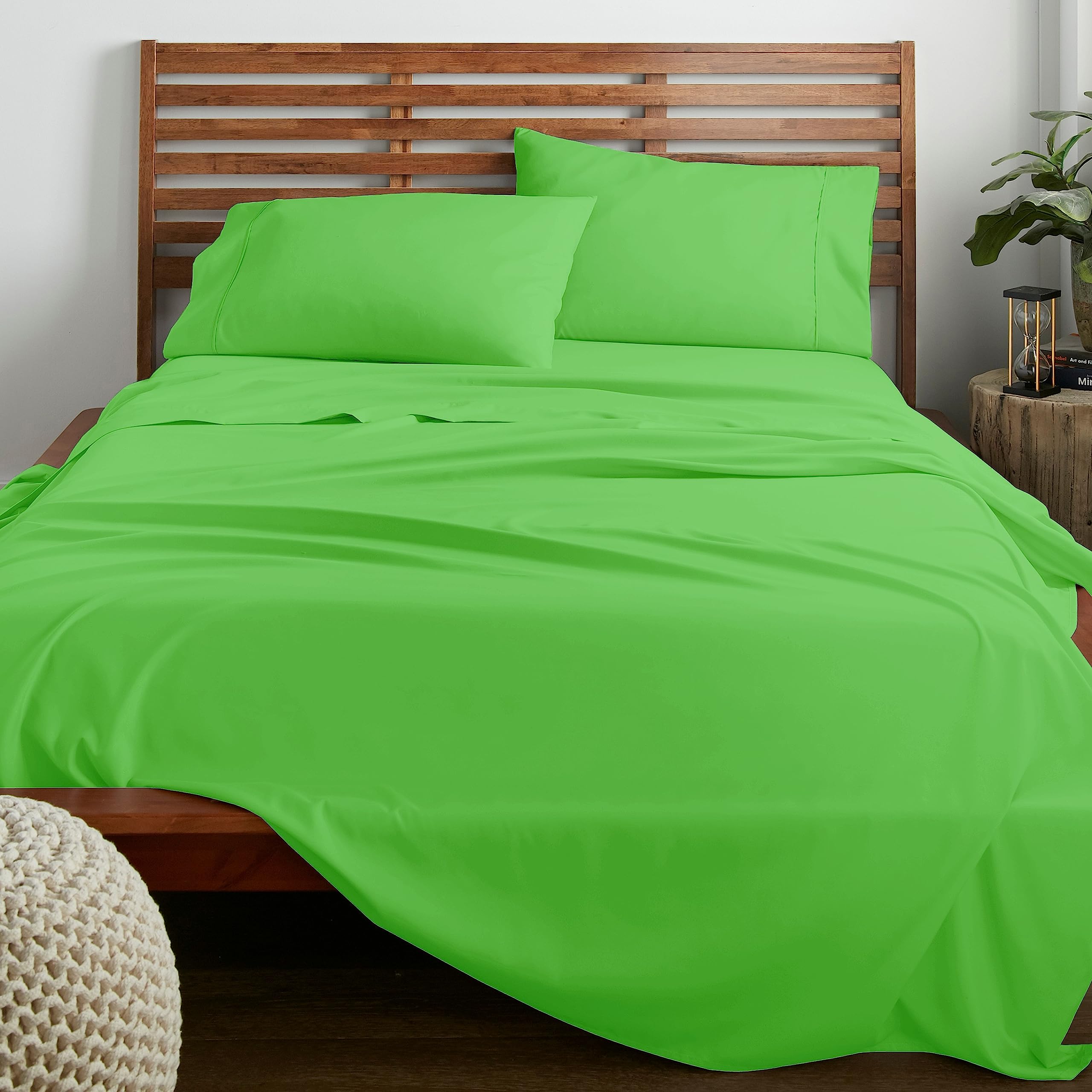 American Home Collection 4 Piece Full Size Bedding Sheets and Pillowcases Set - Ultra Soft Microfiber - Breathable, Wrinkle Free, Easy Care, Durable, Oeko-Tex Certified Sheet Set (Full, Lime Green)