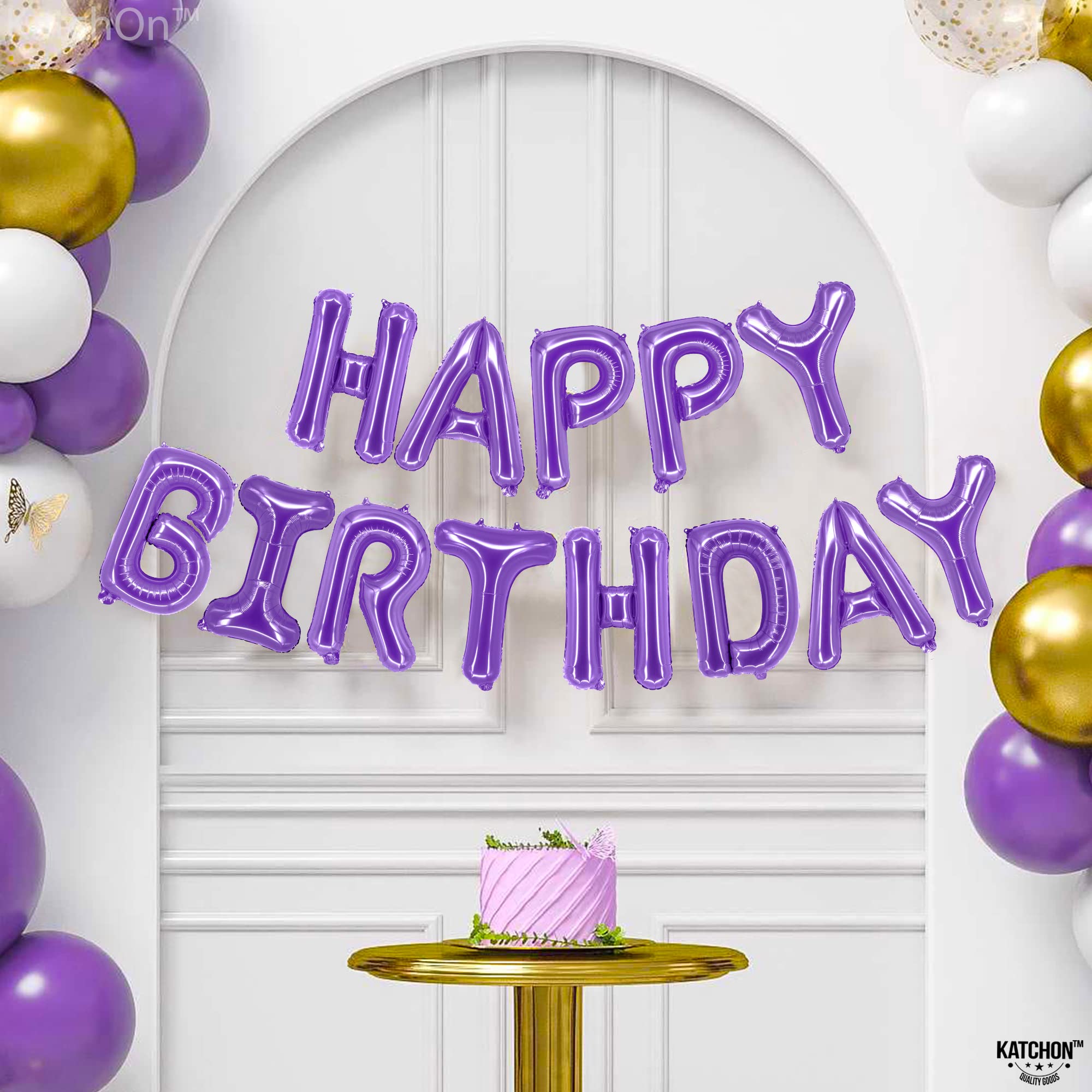 KatchOn Purple Happy Birthday Balloons, 16 Inch, Helium Supported | Foil Balloons Unicorn Decorations | Birthday Balloon Banner