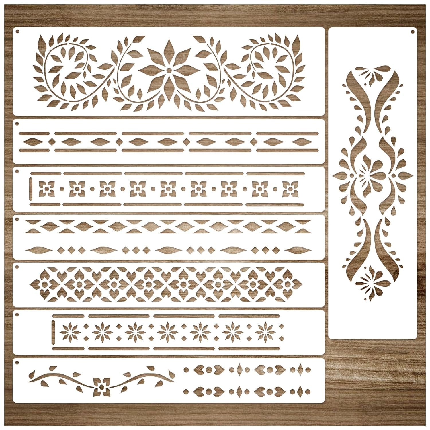 Border Stencils for Painting on Wood, Furniture Stencil for Crafts Reusable Wood Burning Drawing Art Paint Stencils and Patterns for Wall Table Chair Cabinet Canvas Furniture-image-25