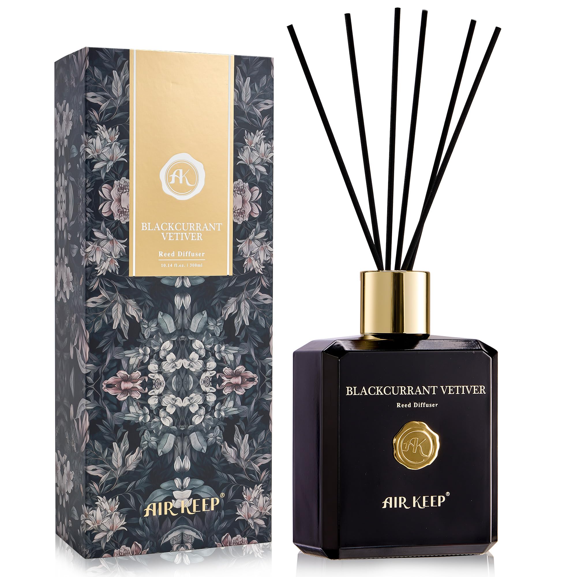 AirkeepReed Diffuser Set -10.15 oz(300ml) Blackcurrant Vetiver Fragrance Diffuser, Luxury Aromatherapy Reed Diffuser, Scented Oil Diffuser with Reed Sticks for Home&Office Decor, Fragrance and Gifts