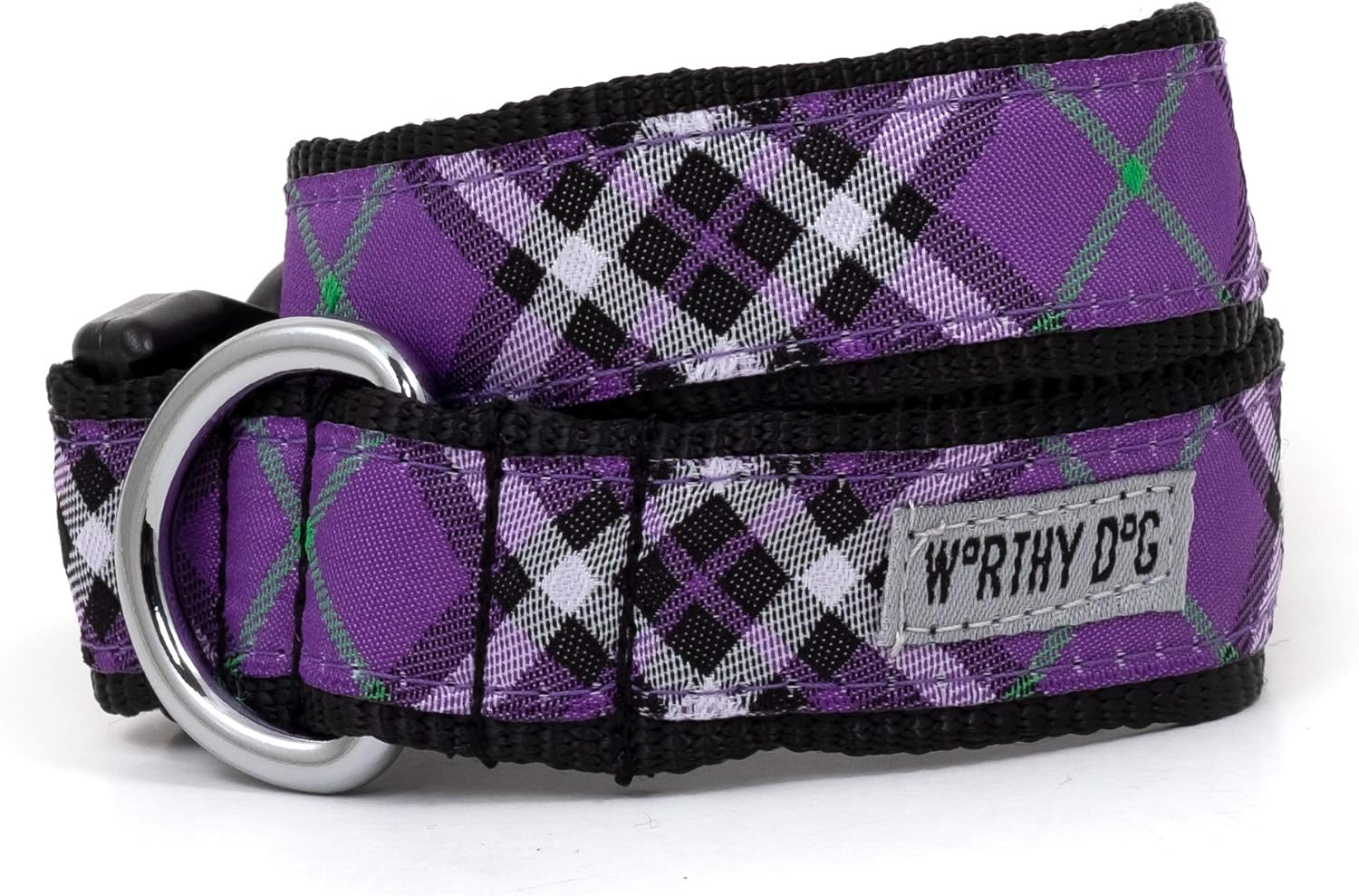 The Worthy Dog Purple Bias Plaid Pattern Adjustable Collar Stylish Durable Nylon Strong Buckle Outdoor Puppy Walking Running Accessory - Small
