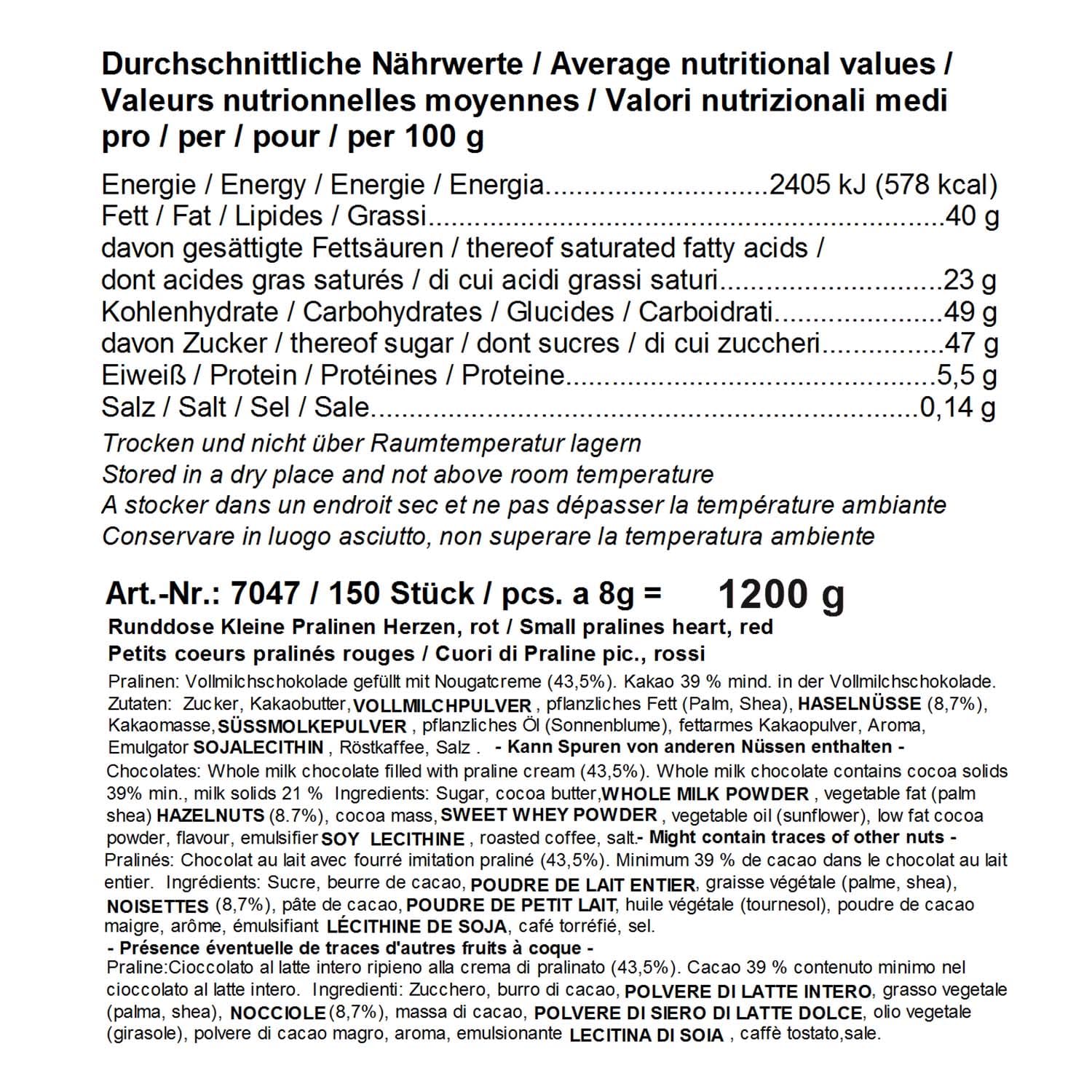 Günthart Dose mit 150 Schokolade Herzen Rentier | ROSA | Pralinen Herzen gefüllt mit Nougat Creme | 1er Pack (1 x 1.2 kg)