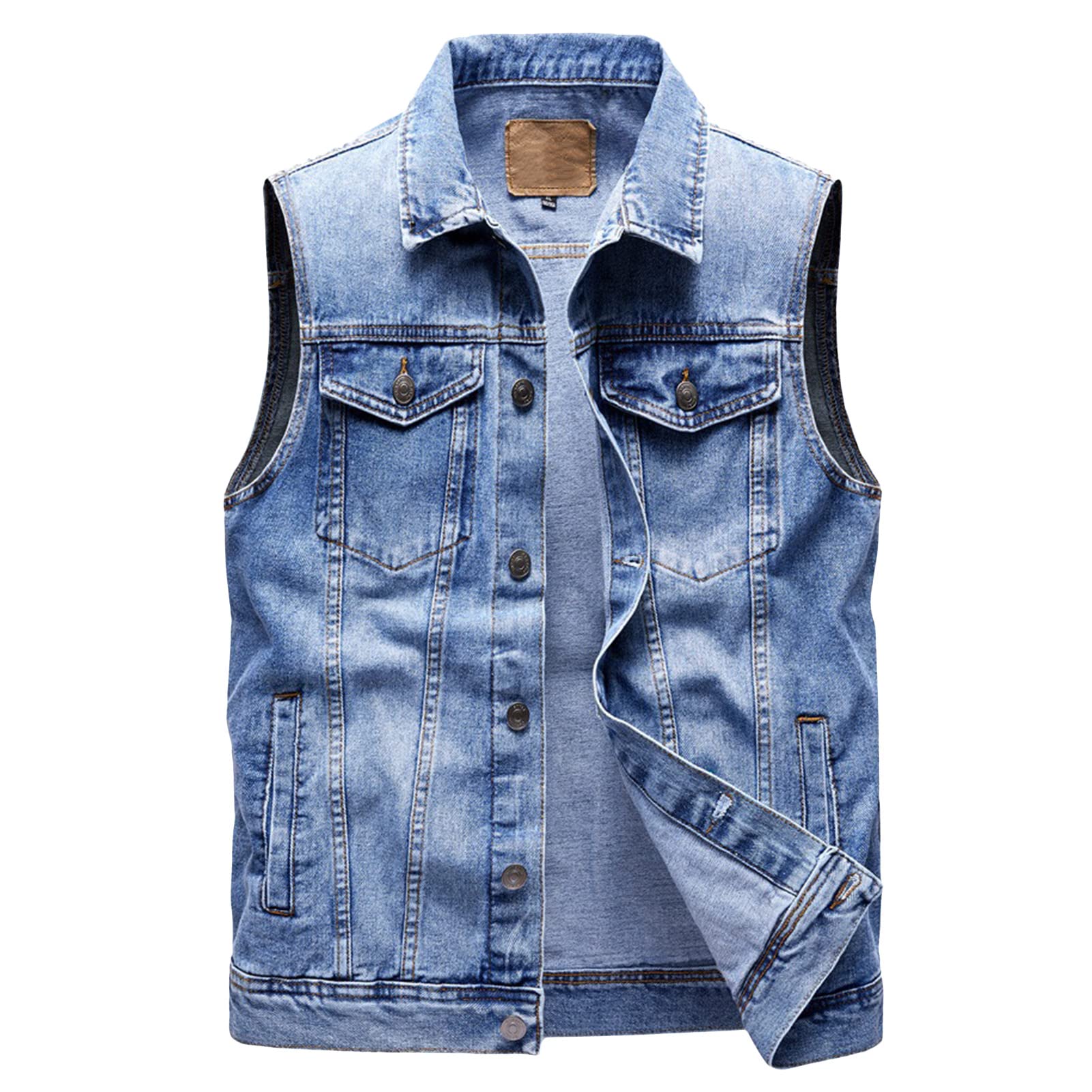 Men's Denim Vest Sleeveless Jeans Jacket with Pockets Outdoors Waistcoat