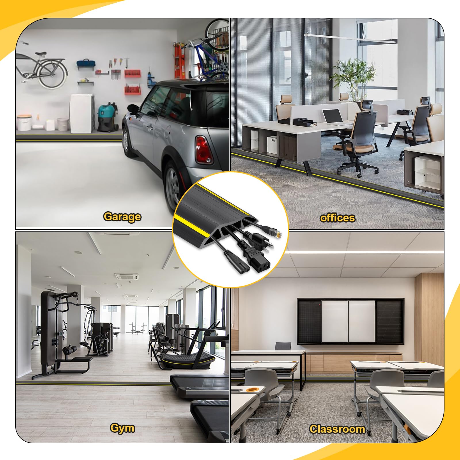 Protector de cable de suelo resistente de 20 pies, 3 canales que protegen los cables y evitan un peligro de tropiezo: oculta cables en casa, oficina, almacén, taller, conciertos
