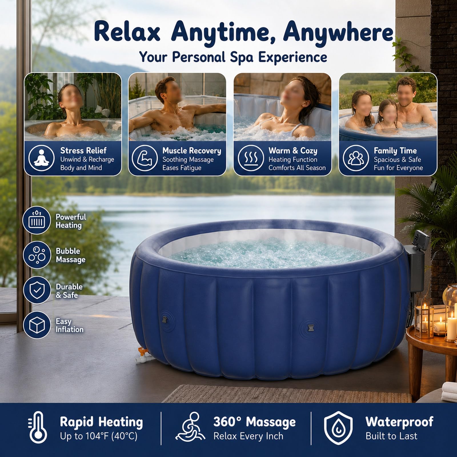 SPA Hinchable Piscina de hidromasaje, Inflable, SPA Inflable con Panel de Control Digital, Ideal para Apartamentos, Patios y reuniones al Aire Libre