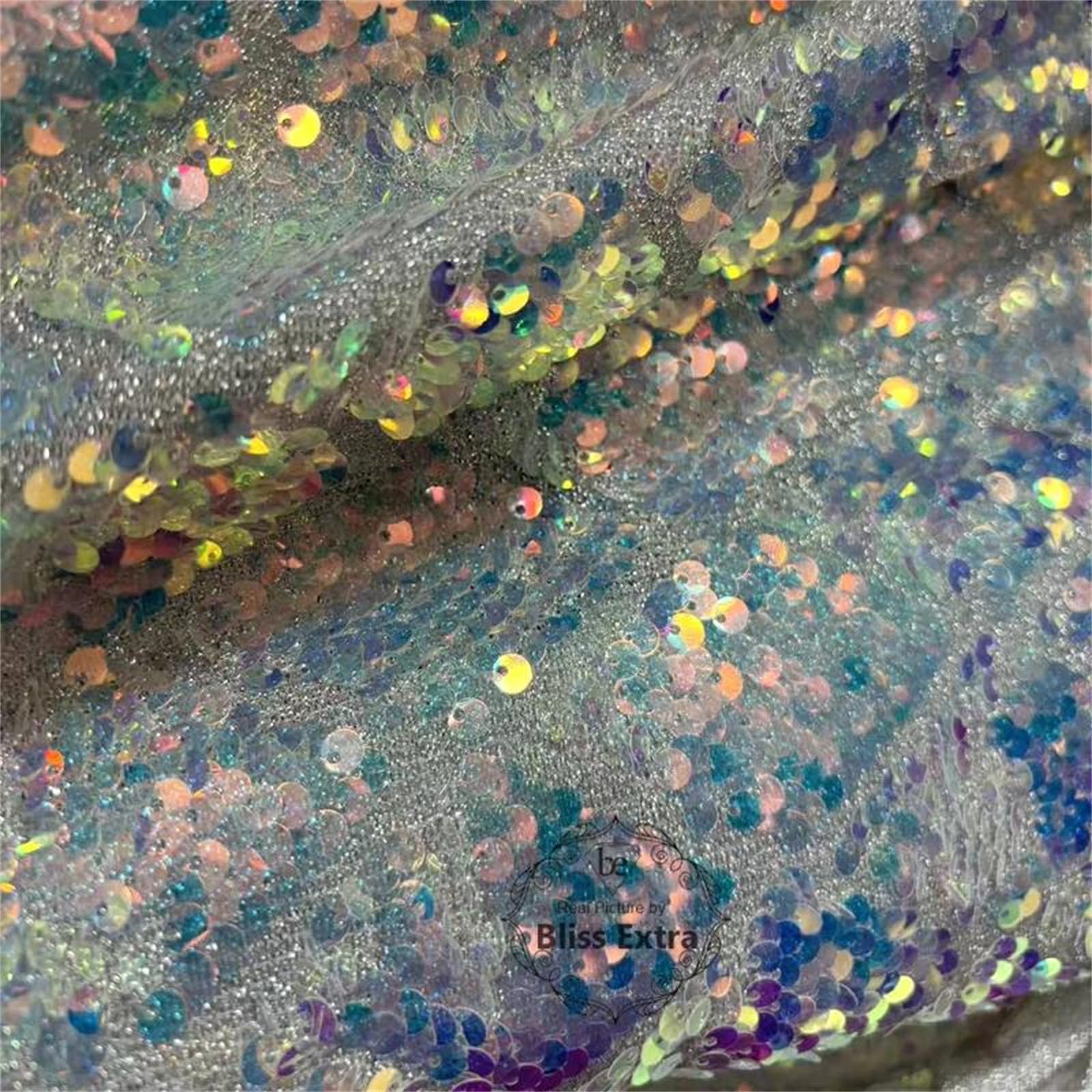 Tela de encaje de lentejuelas arcoíris de 1,4 M de ancho, malla brillante iridiscente for vestido de graduación, escenario, disfraz, fiesta, telón de fondo, decoración de mesa(Rose Gold,Length 1Meter)