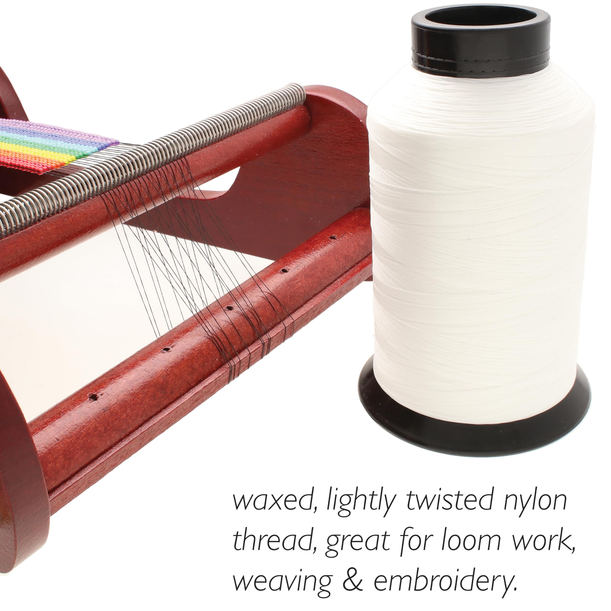 The Beadsmith Nić Nymo – kolor biały, rozmiar D, 85 ml stożka, 1584 m, wstępnie woskowana, 100% nylon, odporny na plątanie się sznurków, do projektów koralików nasion, prac krosna i tkania koralików