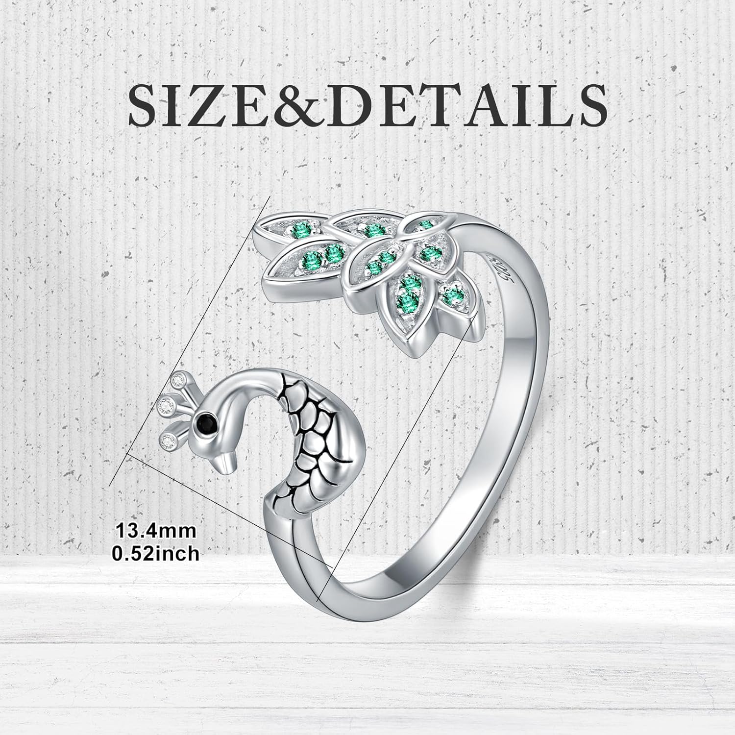 Emerald Rings for Women 925 Sterling Silver Green Emerald Statement Ring for Mother Wife Her