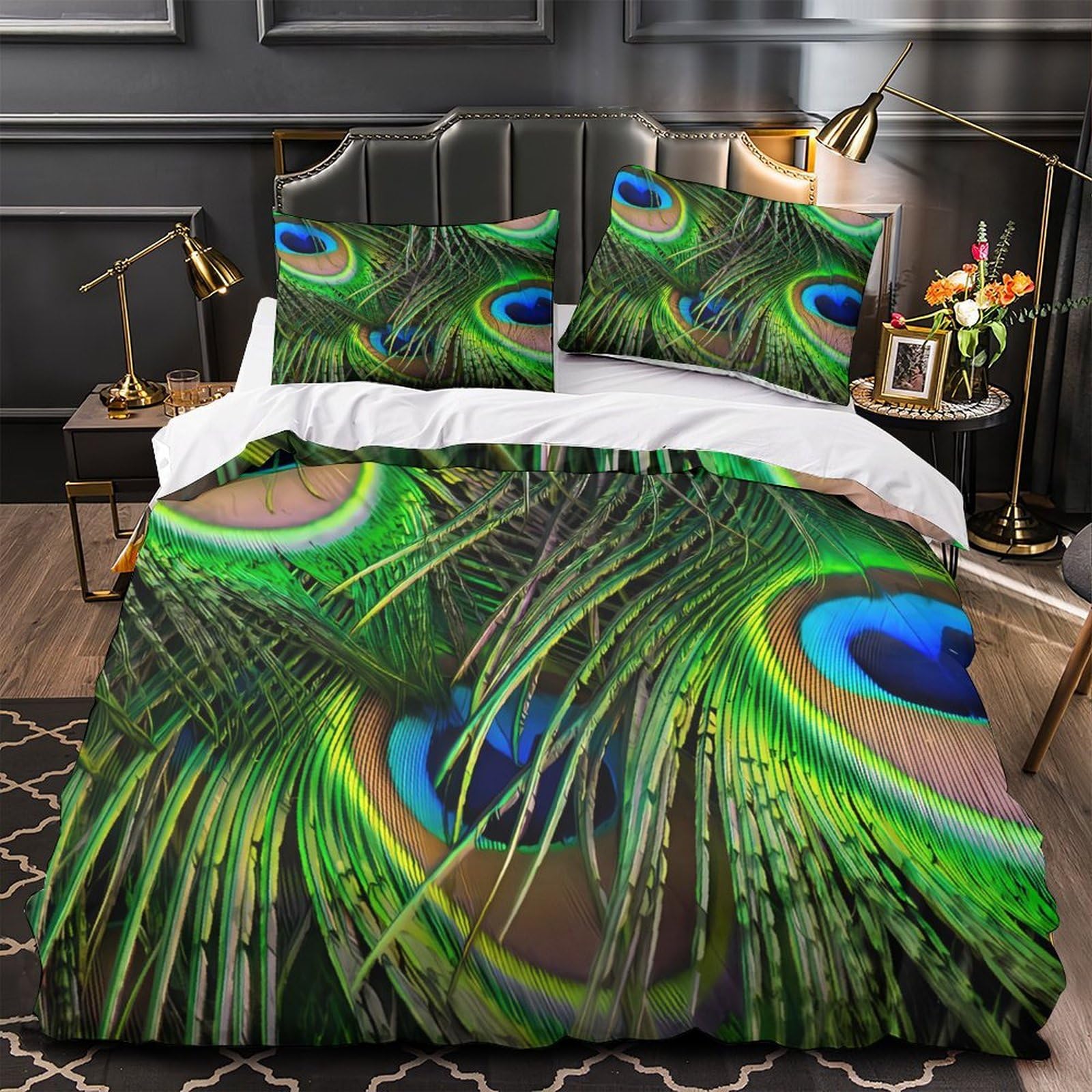 Housse de couette plumes de paon 140x200 cm lit simple respirante