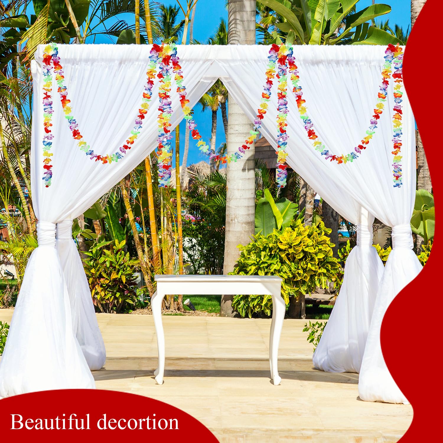 4 Pack 10ft Tropical Hawaiian Flower Lei Garland - Vibrant Luau Party Decor for Indoor and Outdoor Beach Themed Events - Image 4