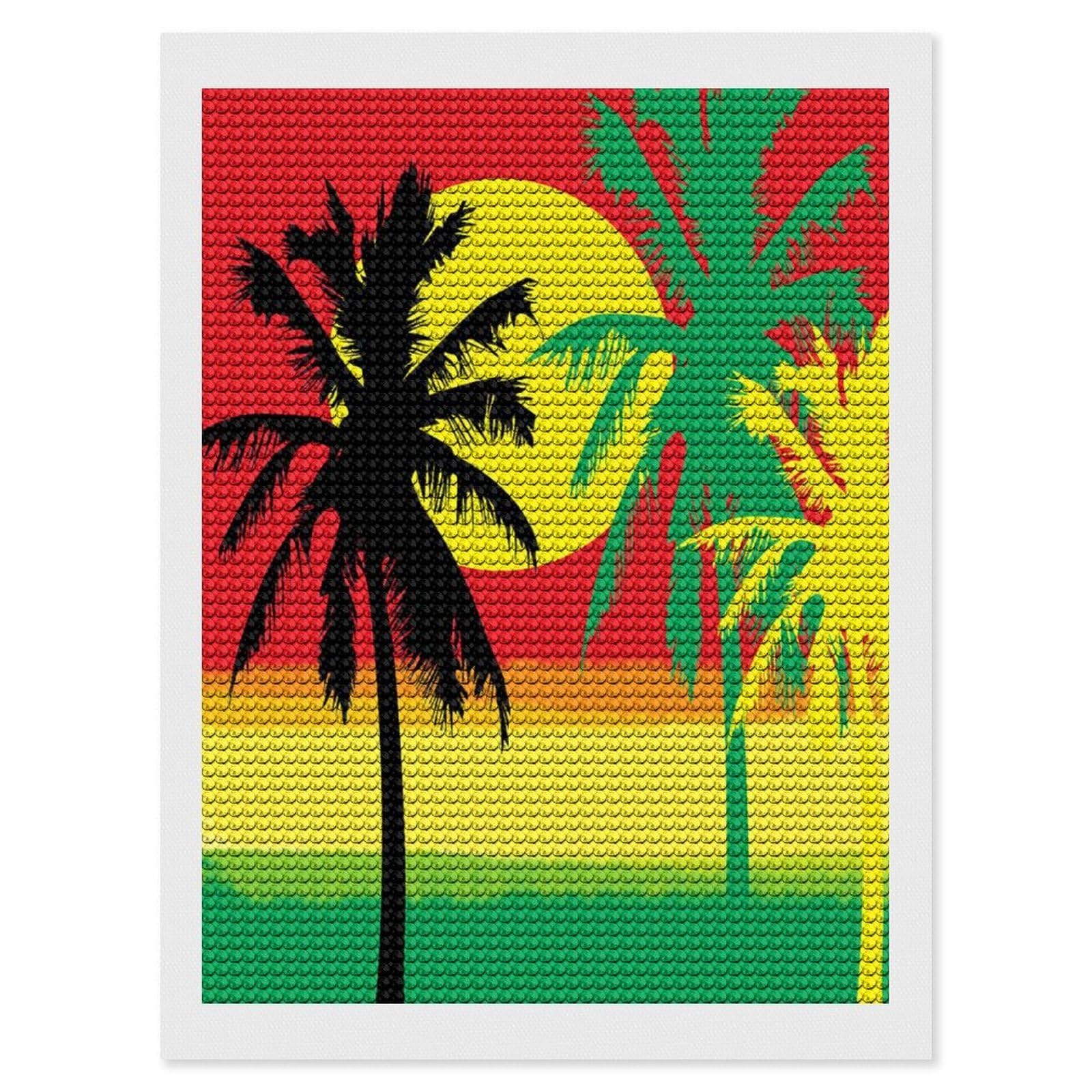 Nclqvjxzkhw Style Palm Trees In Jamaica Colors Diamond Art Painting For Adult Round Diamonds Pictures Arts Crafts Home Wall Decor 12"X16"