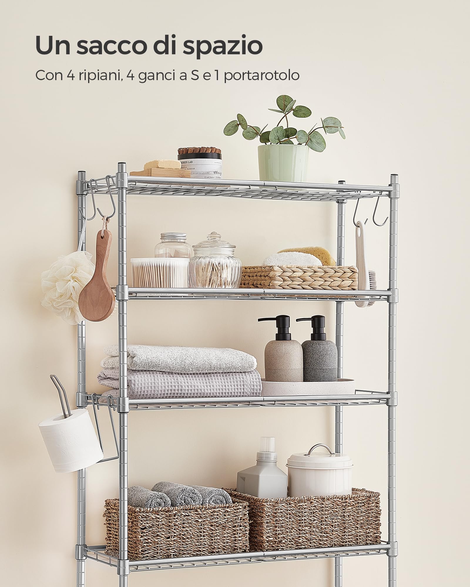 HOOBRO Scaffale A Scala 4 Ripiani - In Metallo E Vetro | 38x22x107cm | Dorato | Per Bagno, Soggiorno - Foto 2