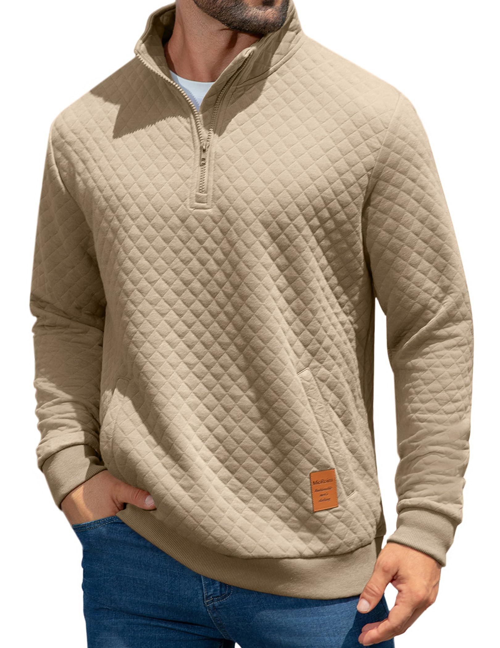 mioroim Men's Quarter Zip Casual Pullover 1/4 Quilted Waffle Long Sleeve Sweatshirt Mock Neck Sweater with Pocket-picture-29