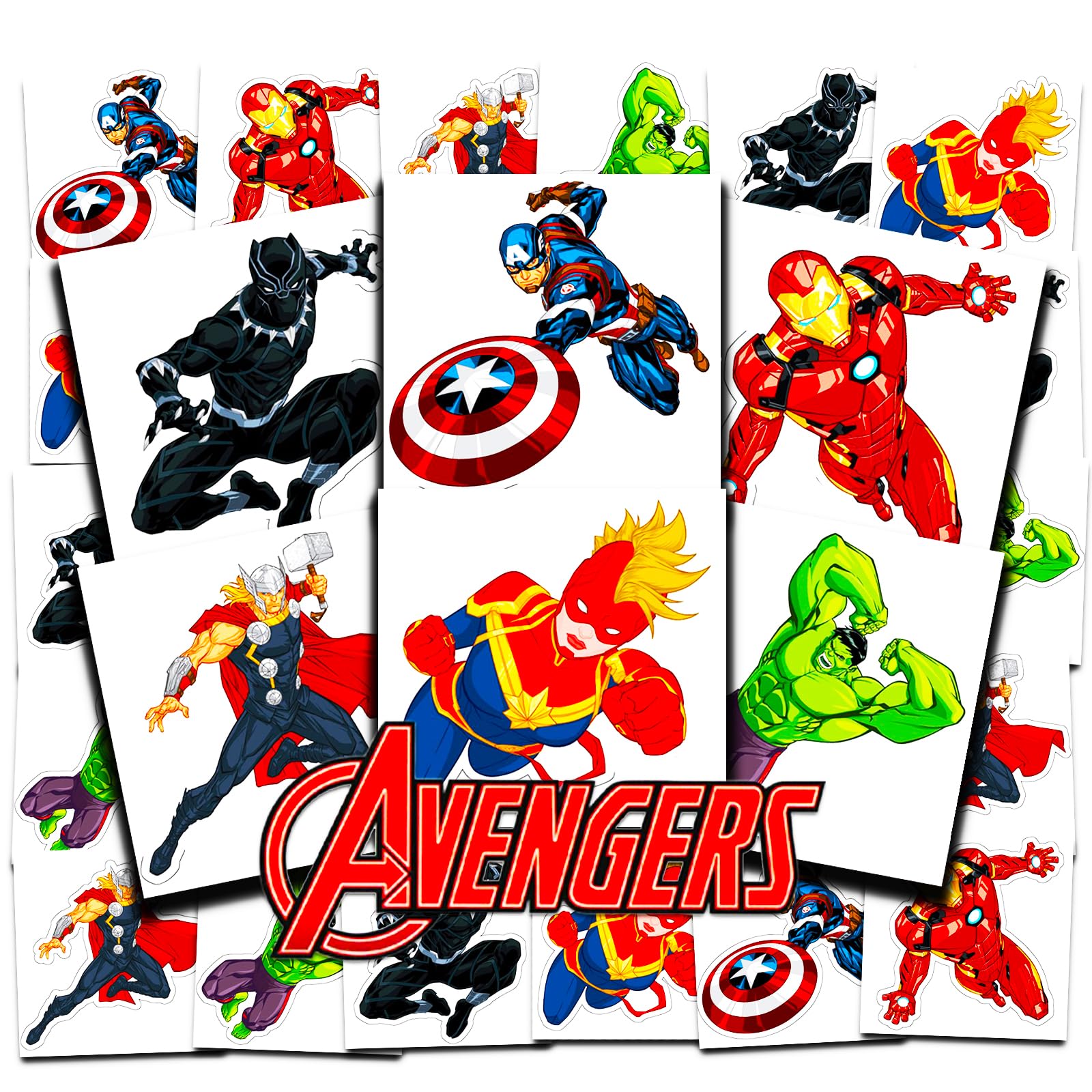 MarvelAvengers Tattoos Party Favors Bundle ~ 72 Perforated Individual 2" x 2" Temporary Tattoos for Kids Boys Girls (Avengers Party Supplies)