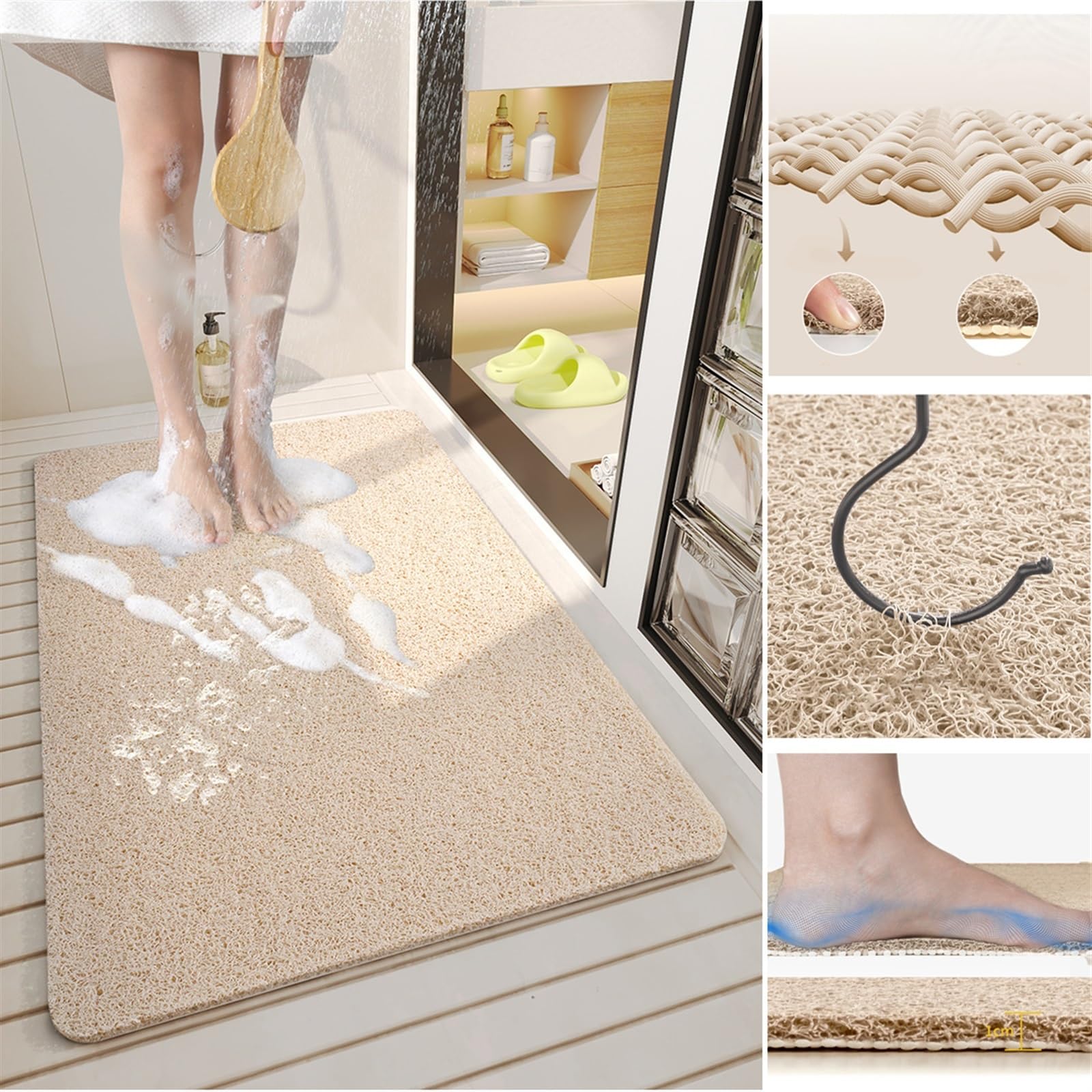 Alfombrilla segura para ducha, antideslizante, segura, la mejor alfombrilla de baño antideslizante, alfombrilla segura para bañera y ducha (blanco, 60 x 60 cm)