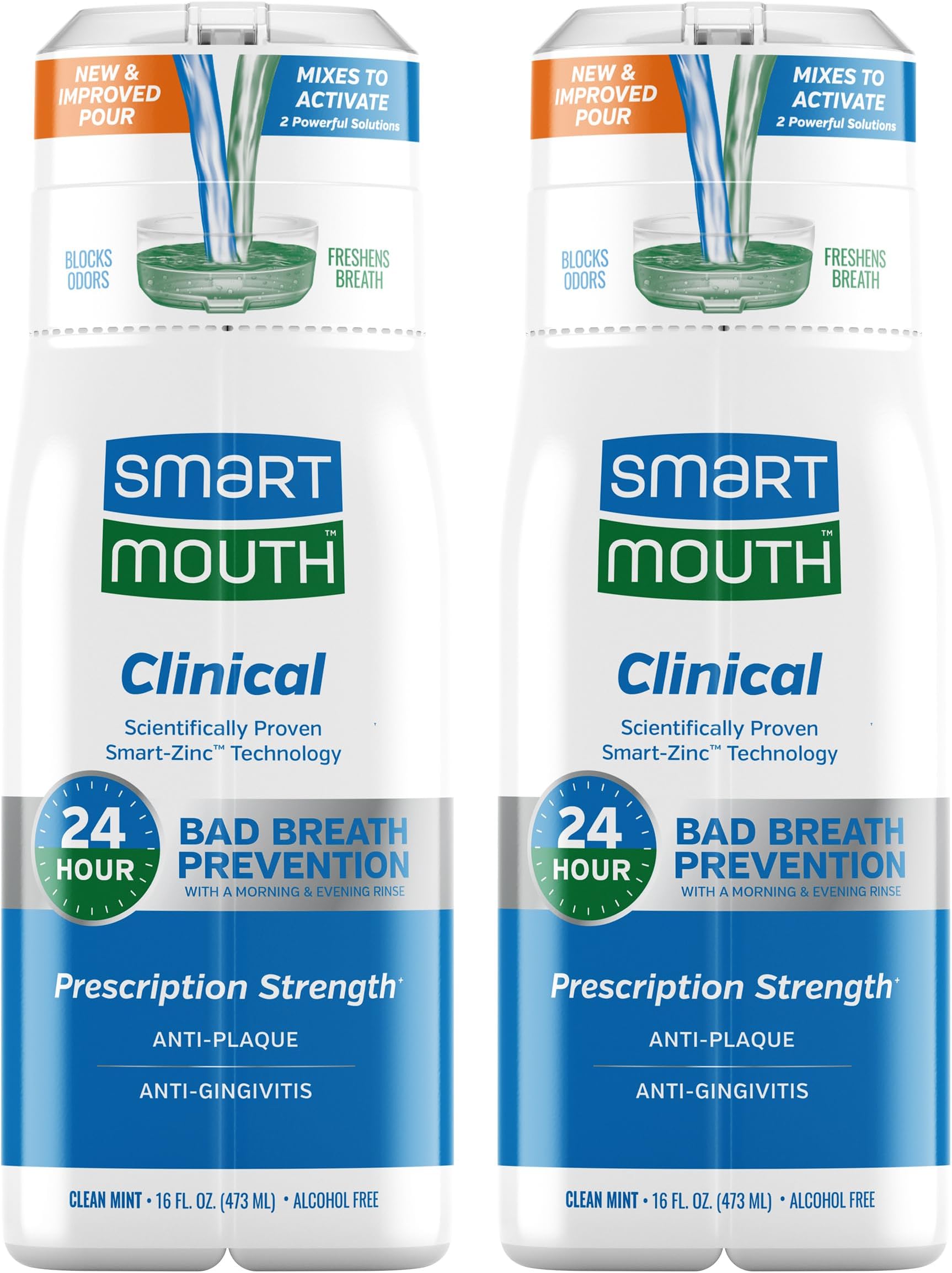 Clinical Zinc Activated Mouthwash - Anti-Plaque & Anti-Gingivitis for Healthy Gum Support - All-Day Fresh Breath - Alcohol-Free, Sugar-Free, & Gluten-Free - Clean Mint - 16 fl oz (2 Pack)