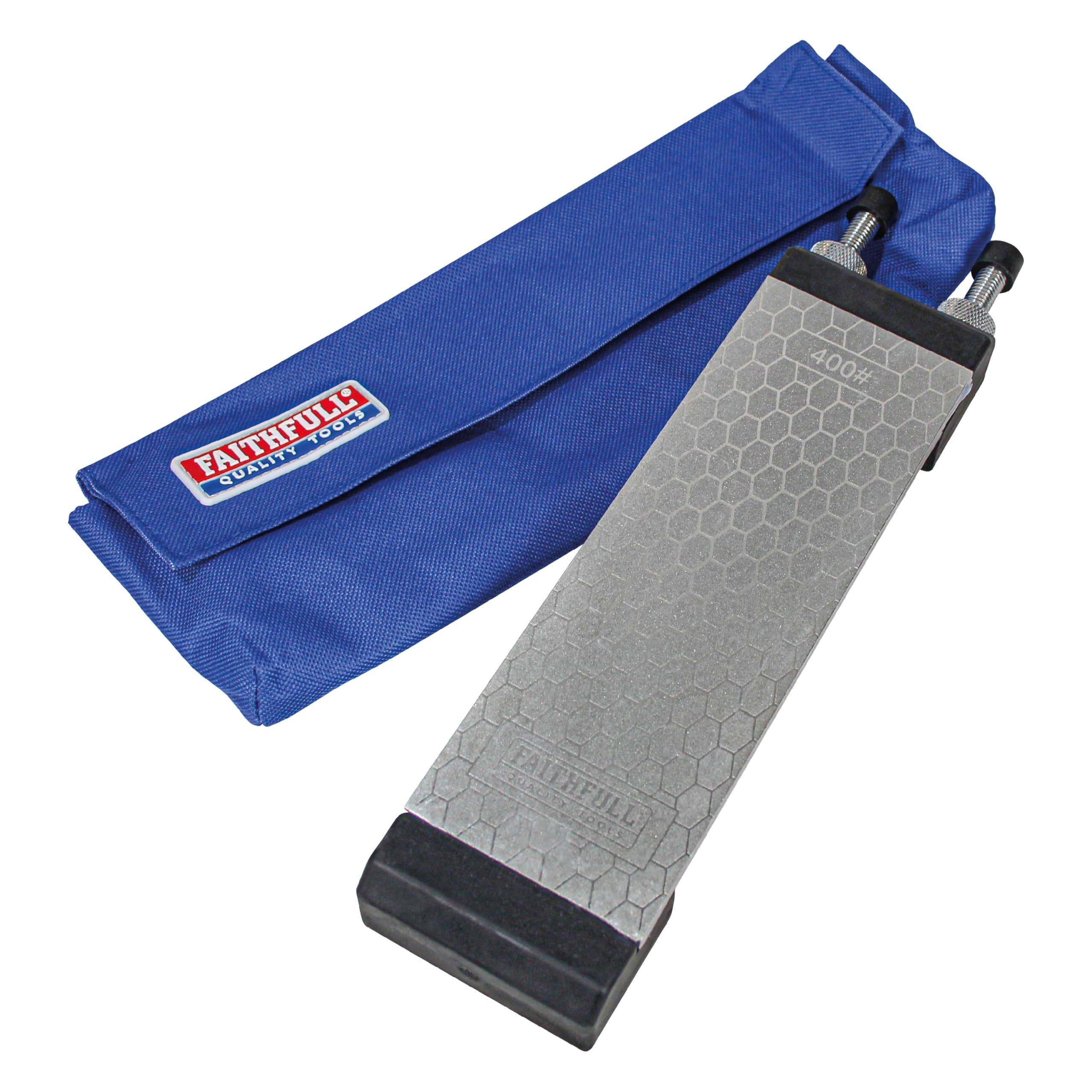 Faithfull Double-Sided Diamond Sharpening Stone Kit – Whetstone with Docking Station & Storage Wallet, 400G / 1000G Grit, Knife & Tool Sharpener for Chisels, Plane Irons & Blades – 200 x 70mm