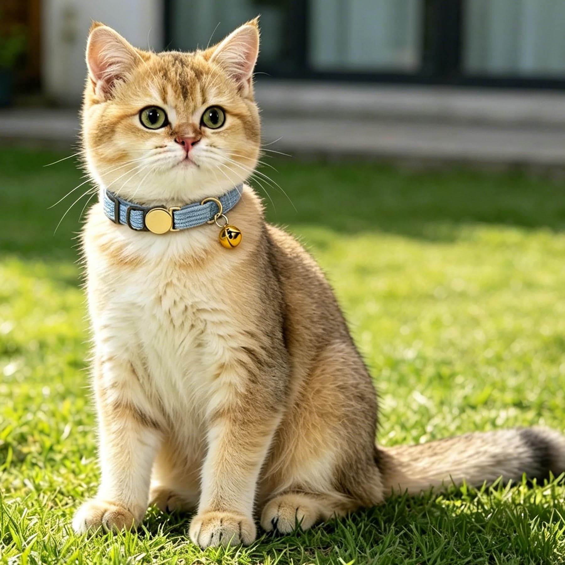 Collare gatto personalizzato con campana, nome e numero di telefono inciso su misura, tessuto regolabile morbido, fibbia a rilascio rapido Breakaway