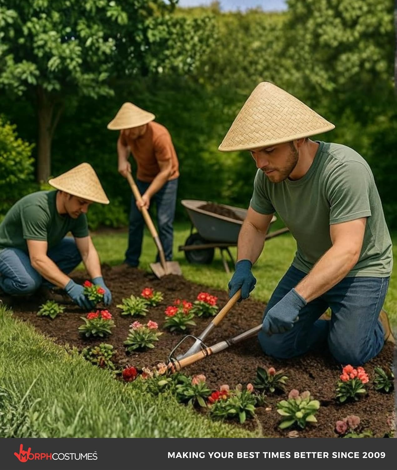 Nicky Bigs Novelties Morph Adult Oriental Bamboo Straw Hat 14" Woven Cone Hat with Elastic Strap Lightweight Asian Farmer Costume Hat for Gardening Field Work Cosplay Halloween