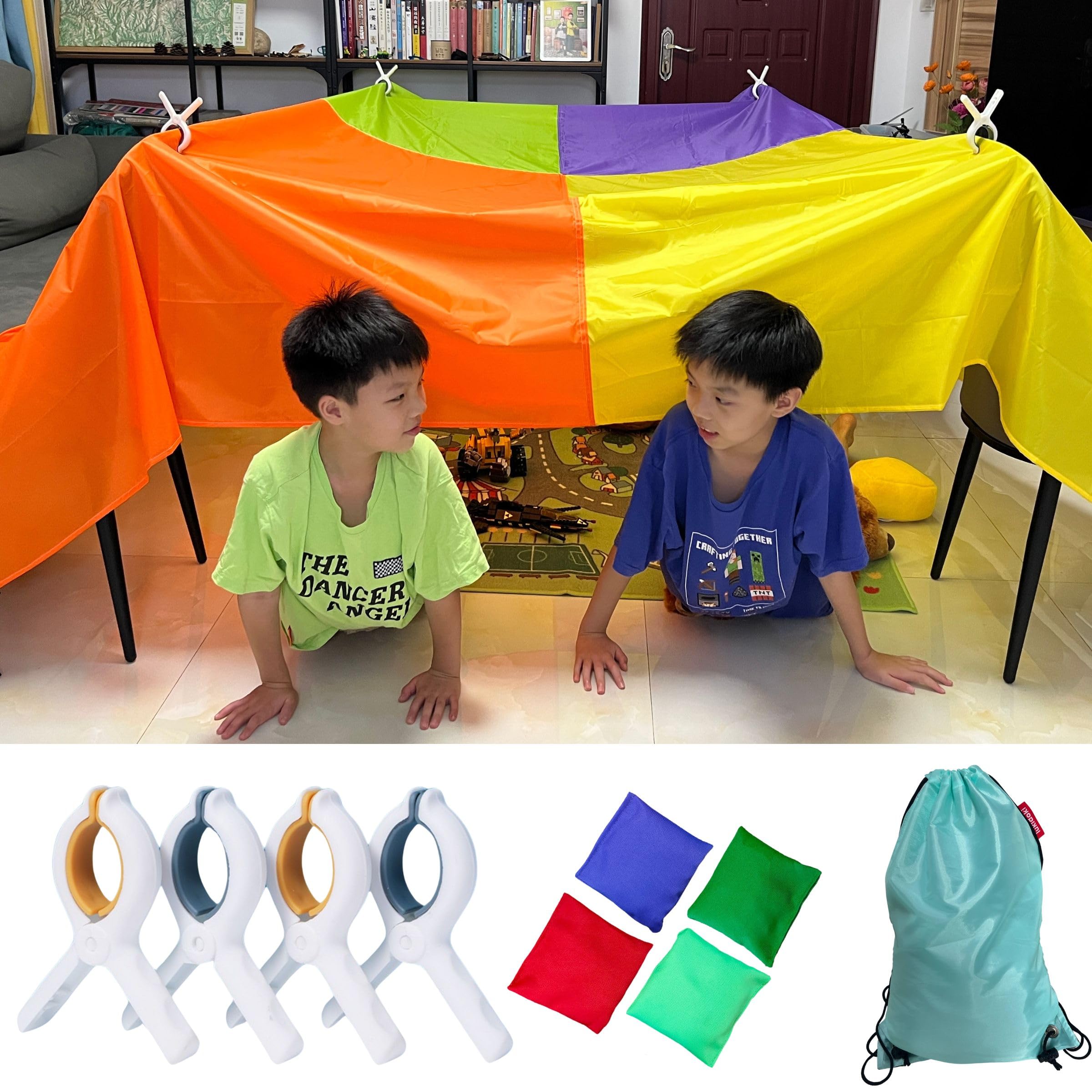 Magic Fort Building Kit for Kids with CPC Certification - Large Lightweight Blanket Fort Making kit and Clips - Portable Playhouse Play Tent Fort - Indoor/Outdoor Girls/Boys Toys Ages 4-5 6 7 8-12