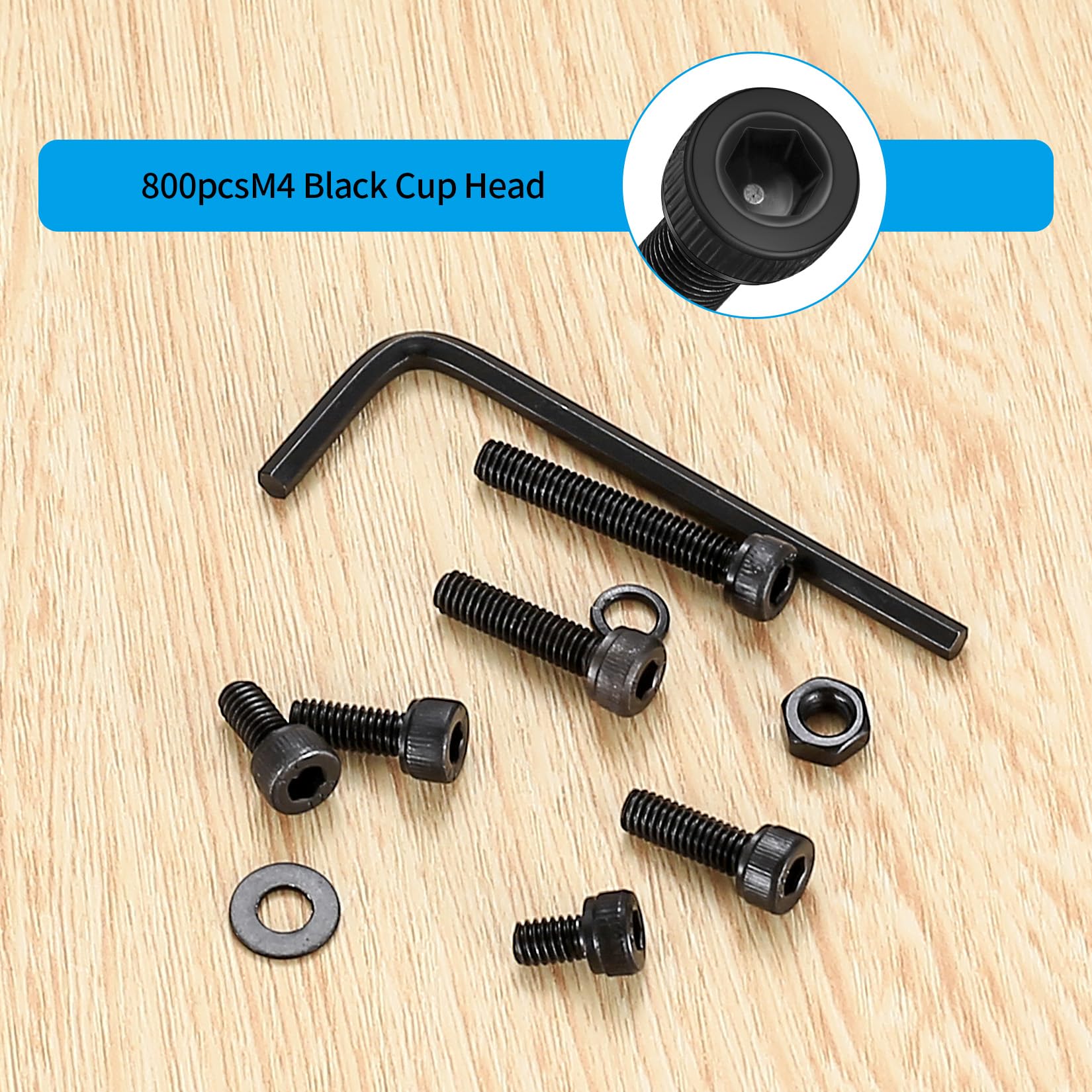 800 Pcs M4 Bolts and Nuts Set, Hex Socket Head Cap Screws Bolts and Nuts Set, M4 Black Machine Screws Assortment - Image 4