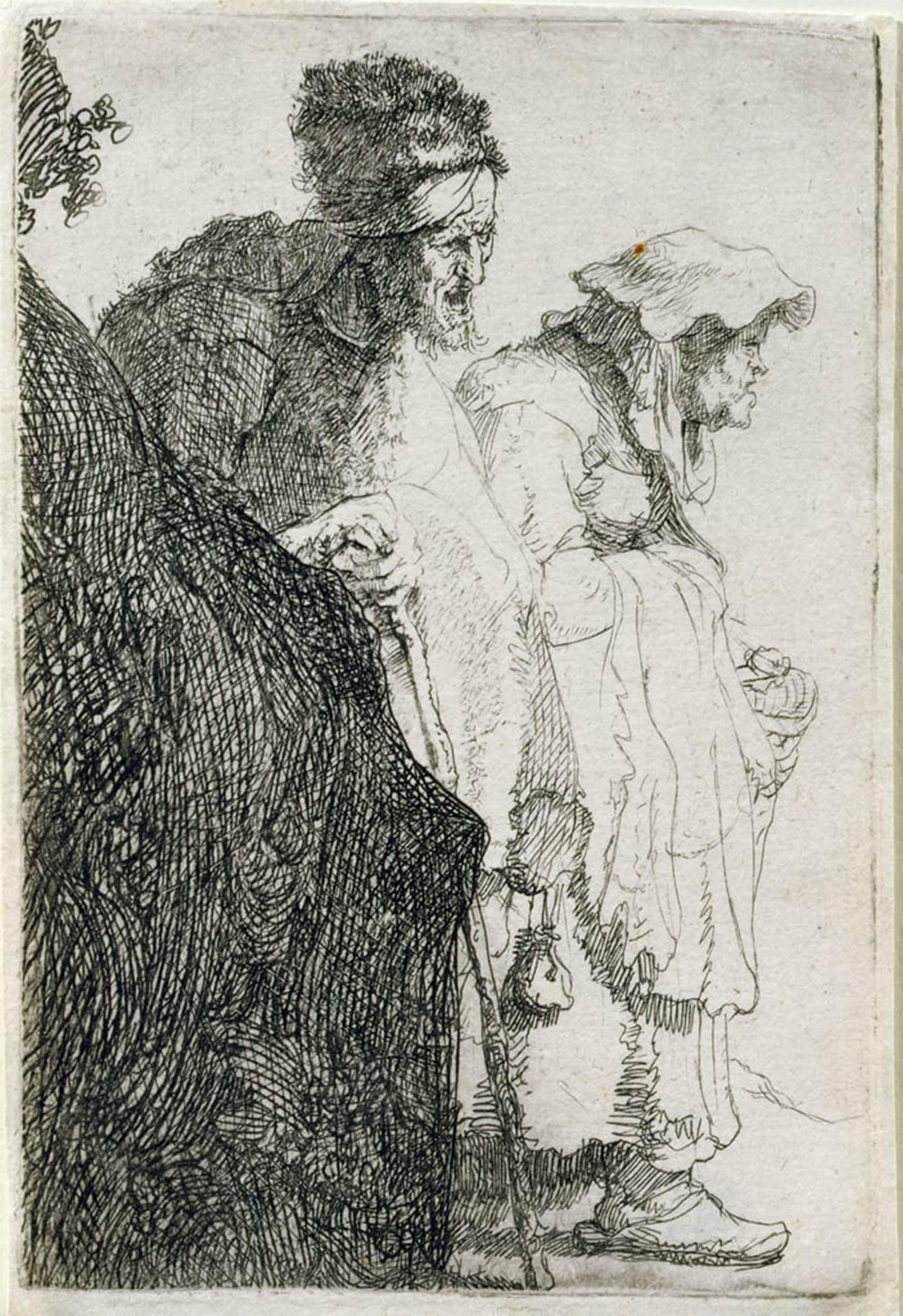 HRJUBWREE Retro Picture Art Painting Wall Poster Beggar man and woman behind A bank. by Rembrandt van Rijn Vintage Art Print for Home Decor 60x90cm