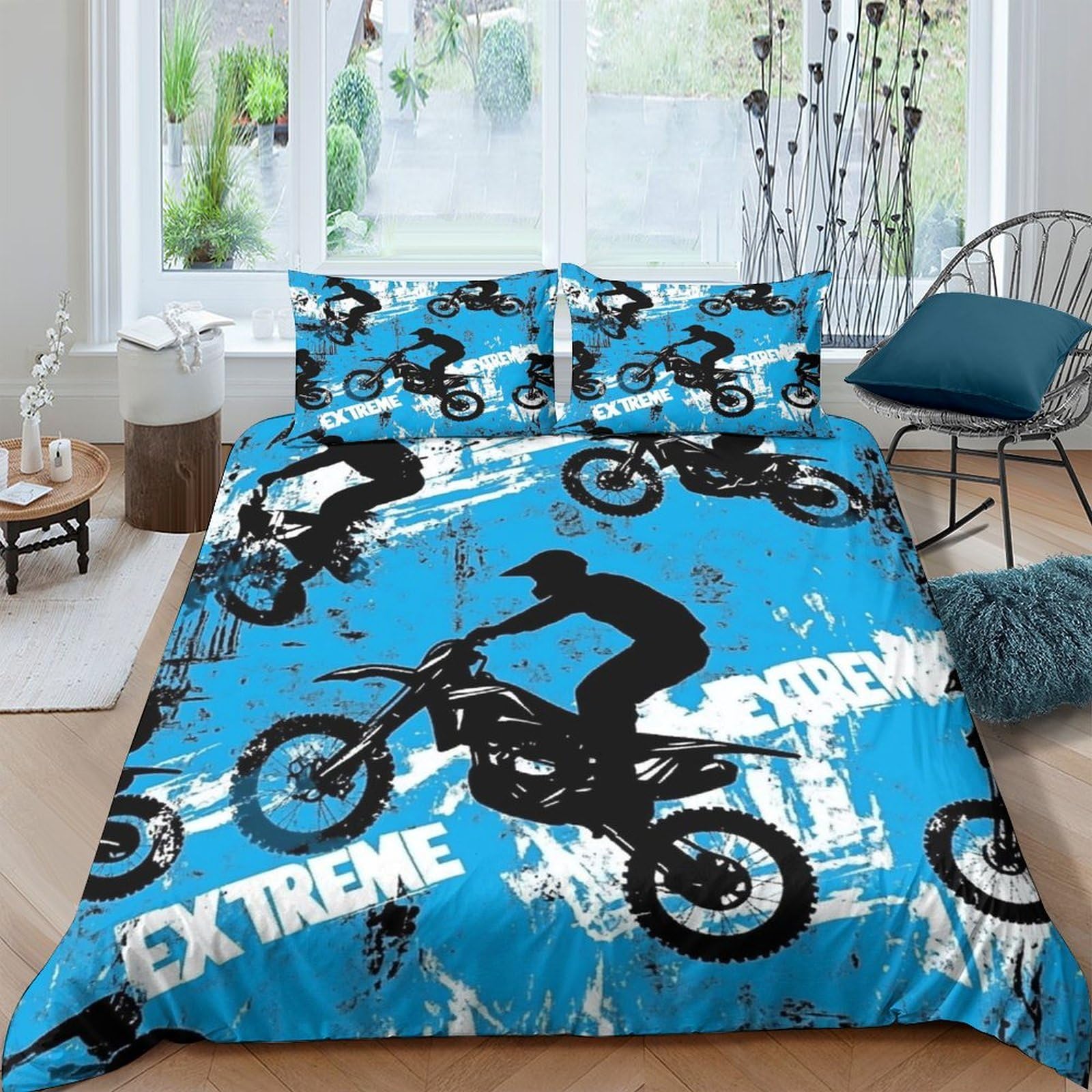 Ctjqhvkz Style-2 3D Printed Motocross Extreme Fitted Sheet Microfiber Soft Blue Bed Cover For Bedroom Dorm Decor Protection Single（135X200cm）