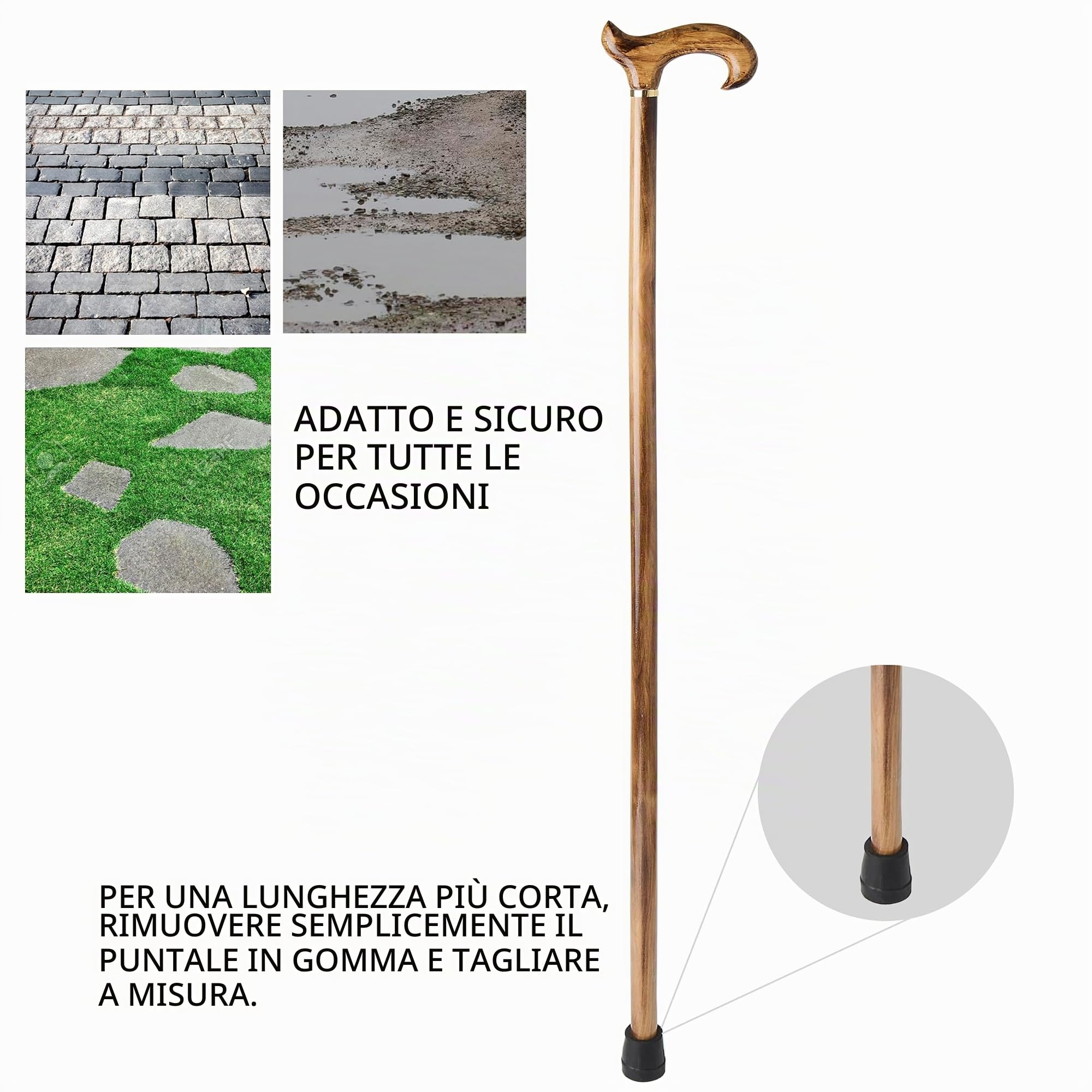 Woodland - Bastone da passeggio in legno da uomo, elegante, marrone scuro e marrone chiaro, comodo bastone da passeggio per uomini e donne, leggero, facilmente regolabile