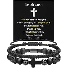 JSJOY Fathers Day Gift for Dad, Cross Bracelet for Men Boys Christian Bracelet Religious Gifts with Bible Verse Cross Bracelet Rope Chain Set Easter Gifts for Men Husband Him Obsidian Beads Bracelet