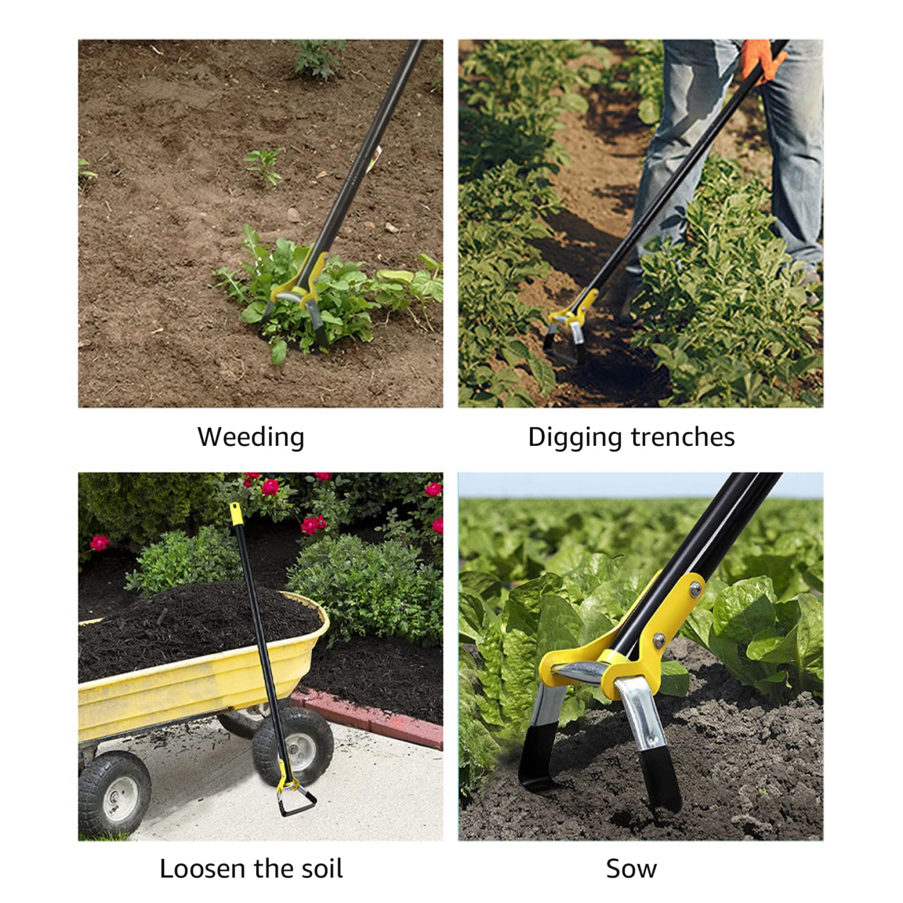 Attrezzo per diserbo, Zappa da giardino per diserbo, Utensile triangolare a manico lungo da 60 - Design senza pieghe per la cura senza sforzo di prato, giardino e aiuole